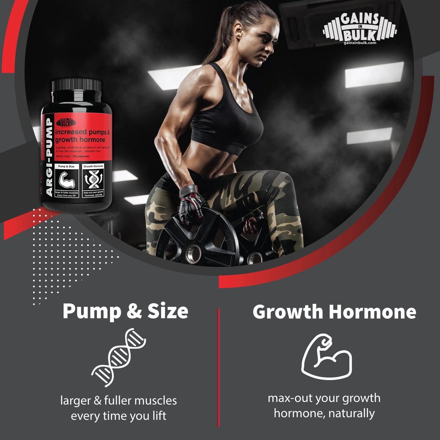 Gains in Bulk, Argi Pump, L-Arginine Nitric Oxide Booster with L-Citrulline and L-Ornithine