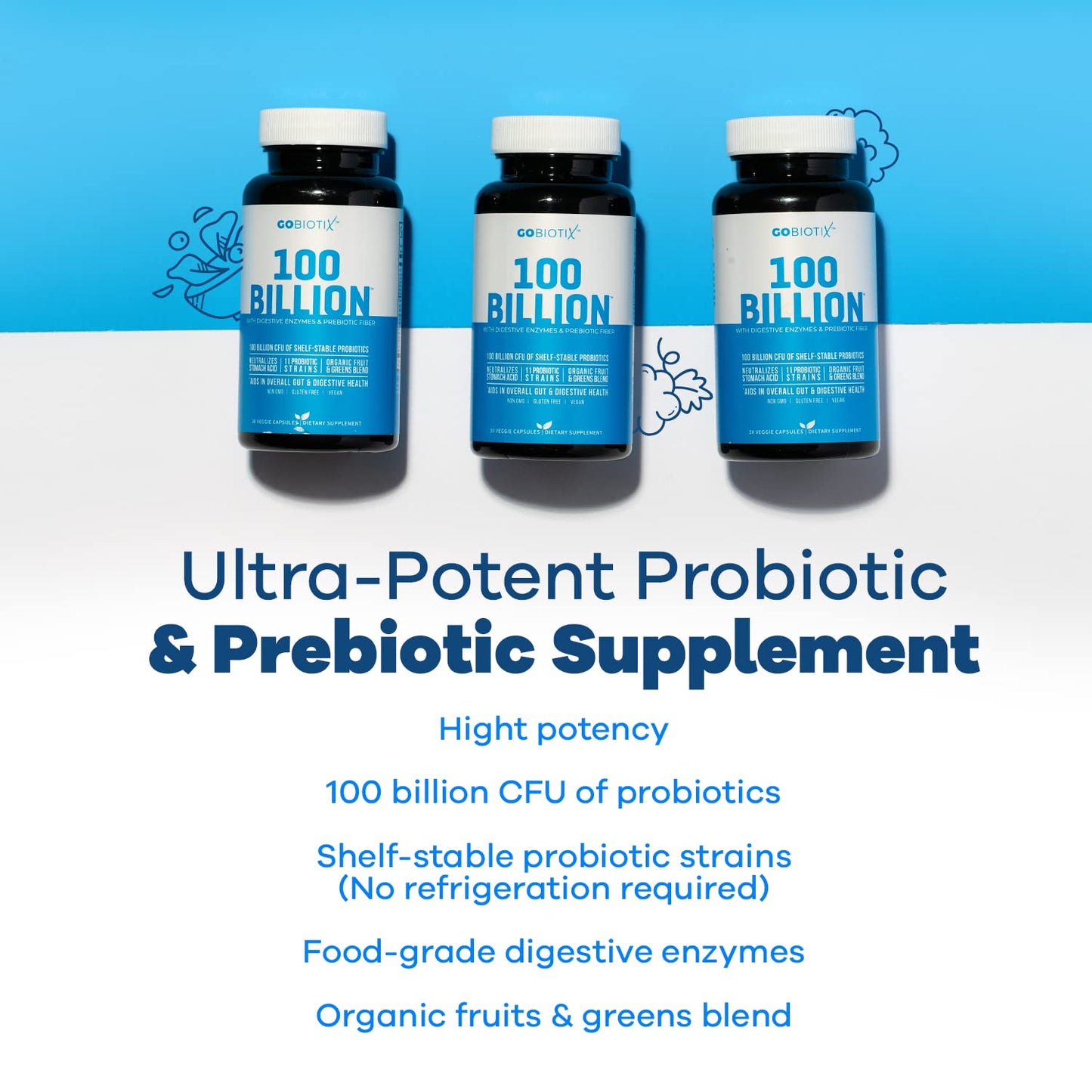 100 Billion - Probiotics and Prebiotics Supplement Pills - Digestive Enzymes and Prebiotic
