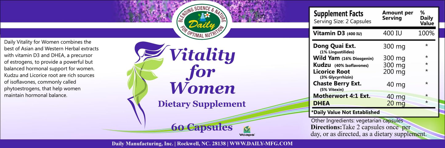 Daily Manufacturing Vitality for Women™ (Vitamin D3, Dong Quai Extract, Wild Yam, Kudzu, Licorice Root
