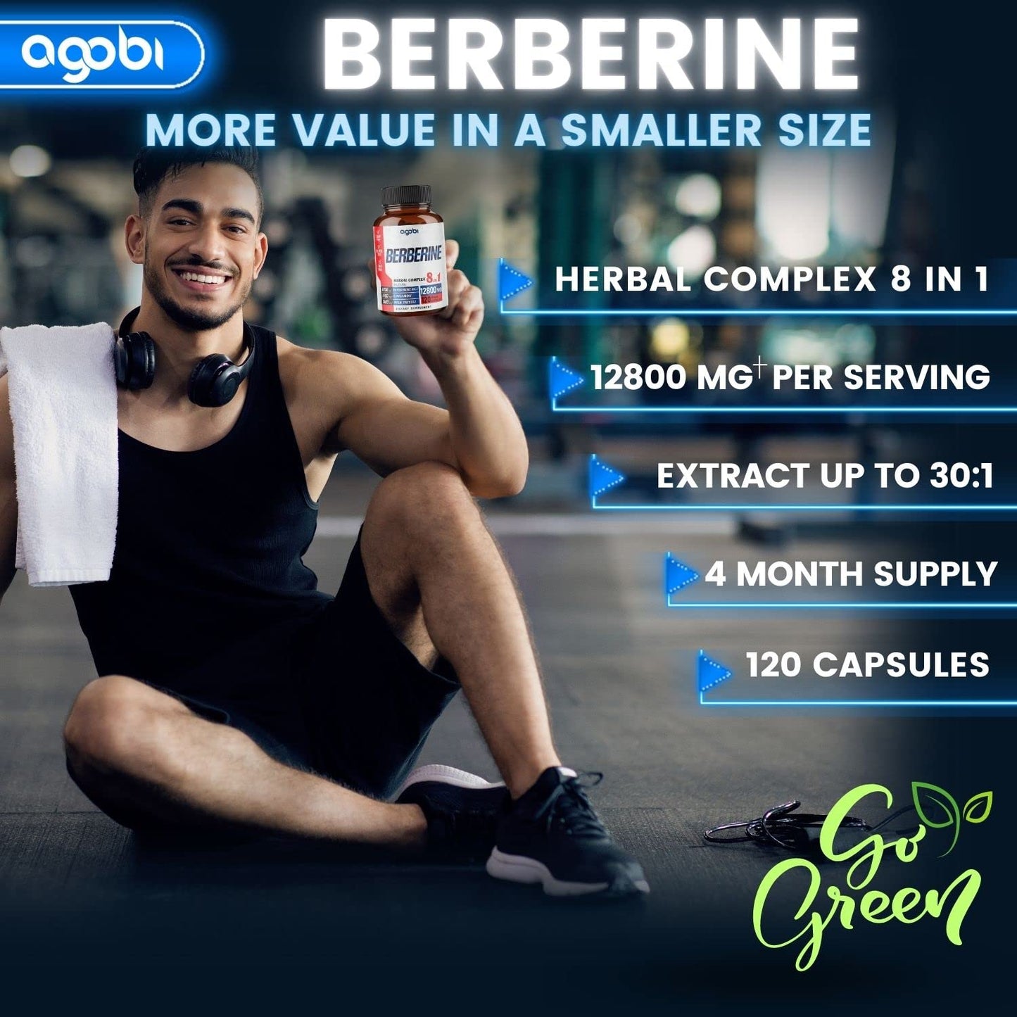 120 Capsules - Berberine Supplement 12800mg with Ceylon, Milk Thistle, Turmeric