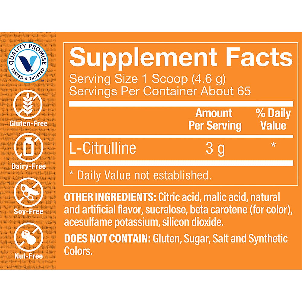 The Vitamin Shoppe L-Citrulline - Free-Form Amino Acid - Nitric Oxide Booster - 3,000 MG - Tropical Flavor (10.7 oz./66 Servings)