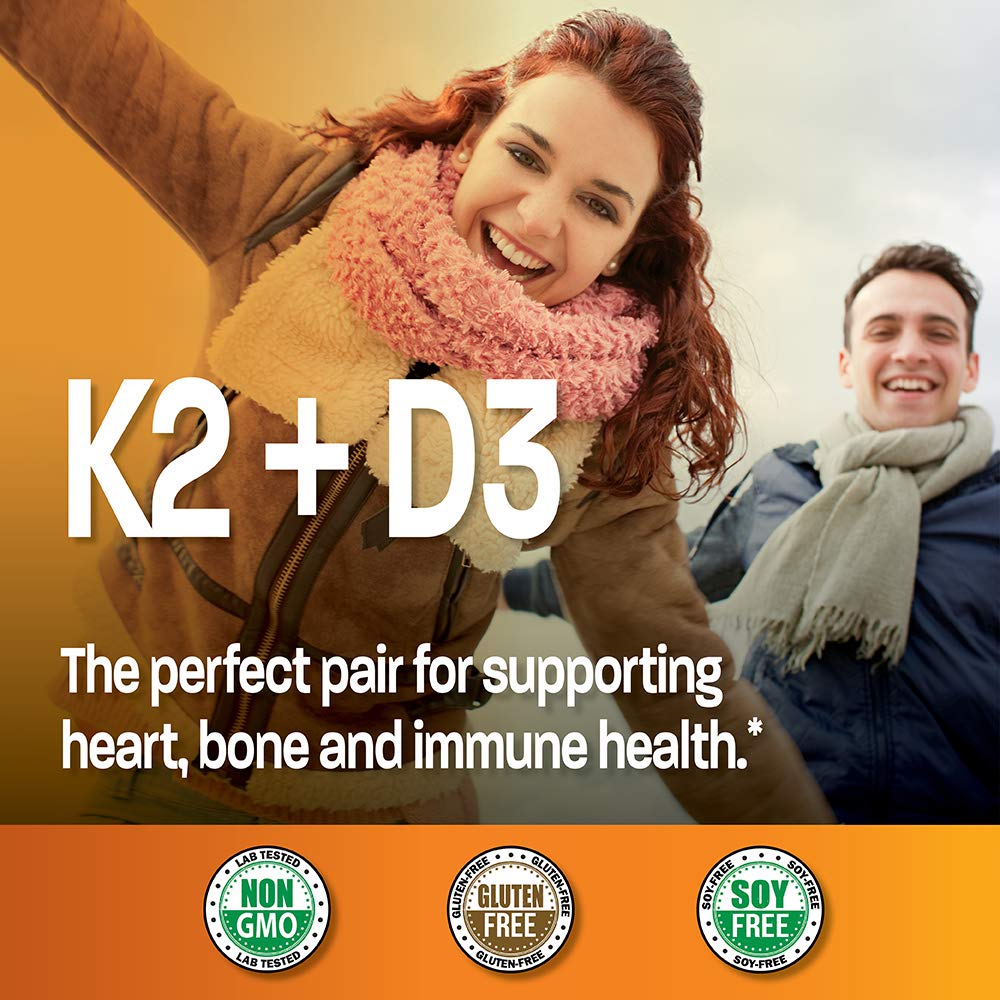 Bronson Vitamin K2 (MK7) with D3 Supplement Bone and Heart Health Non-GMO
