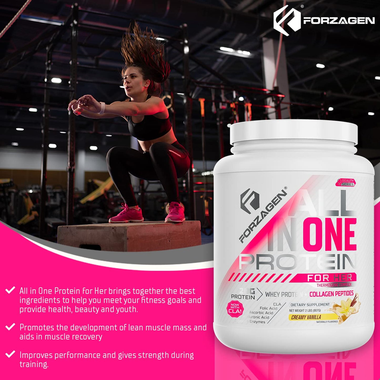 Forzagen All in One Protein for Her, Protein Powder for Women with Collagen Peptides