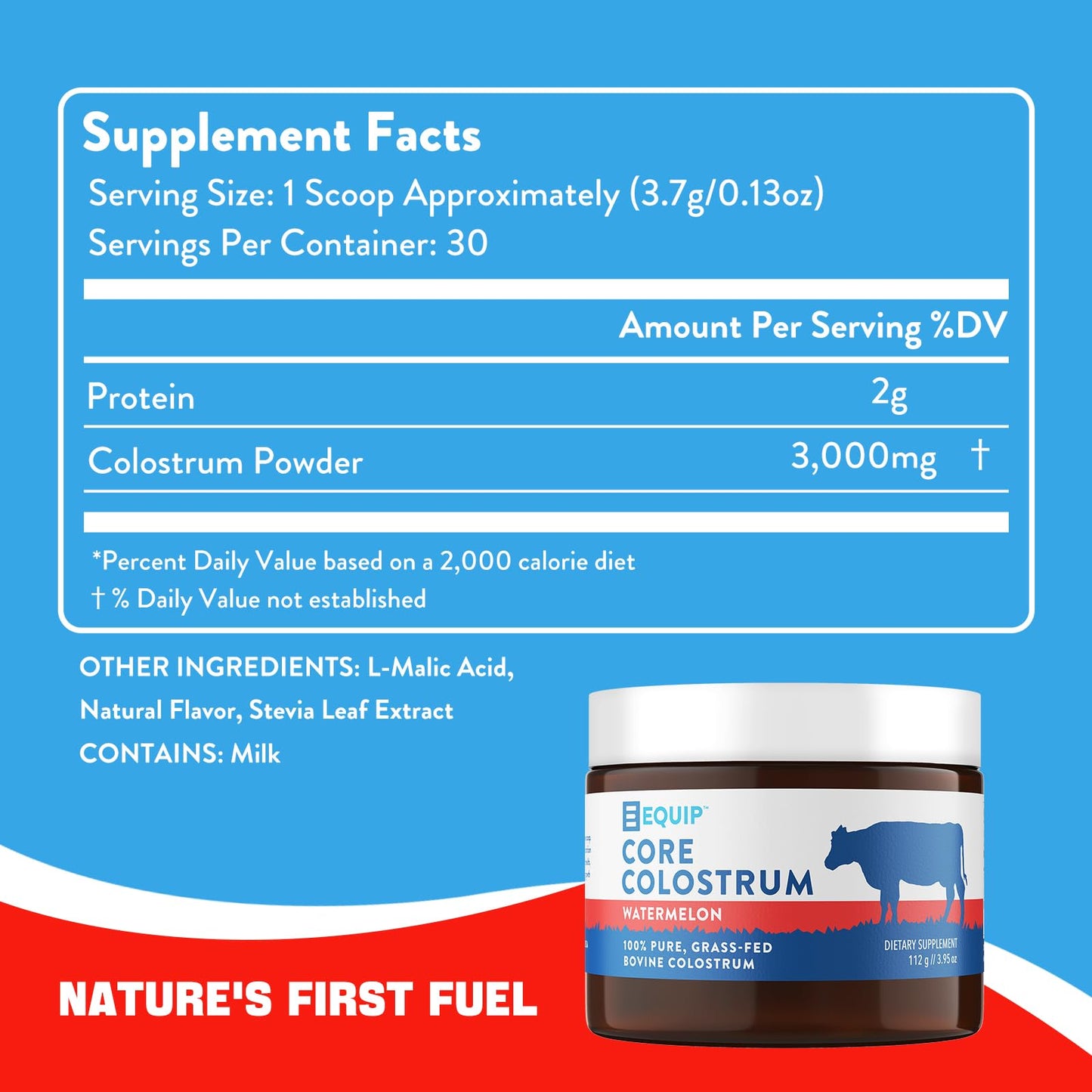 Equip Foods Core Colostrum - 100% Grass Fed Colostrum Powder 3,000mg, 40% IgG