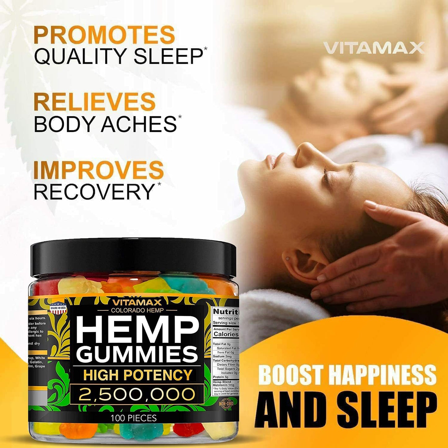 Vitamax Hemp Gummies - Great for Peace & Relaxation - 2,500,000 - Natural Fruit Flavors