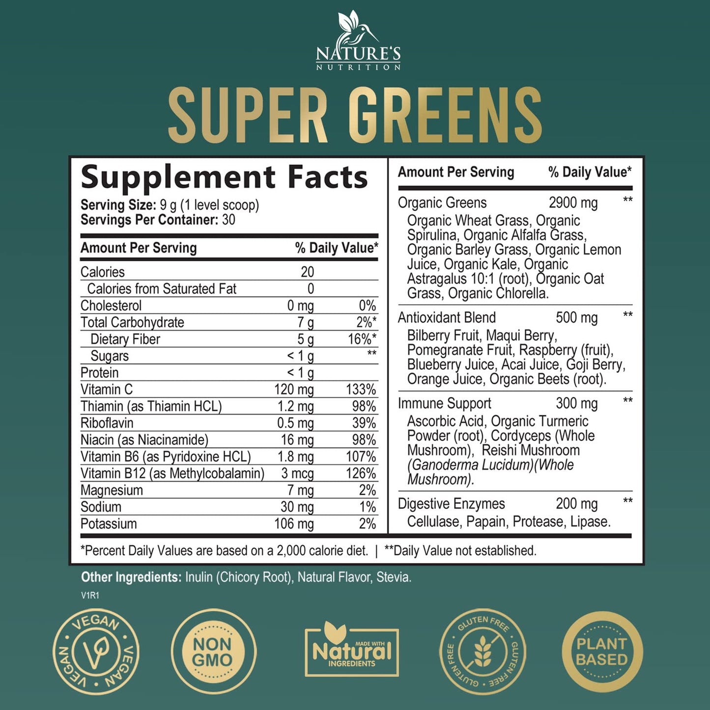 Greens Superfood Powder Supplement - Super Green Smoothie Mix Blend with Spirulina