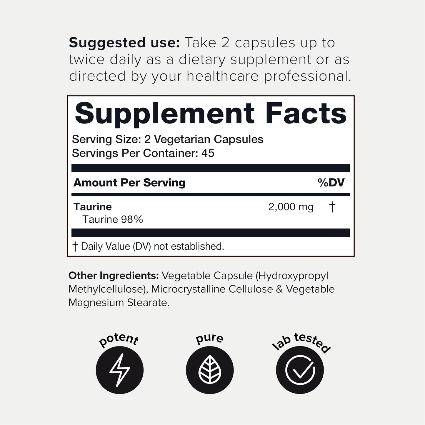 Toniiq 2000mg Taurine Supplement - High Purity Taurine Powder Capsules, 98%+ Pure