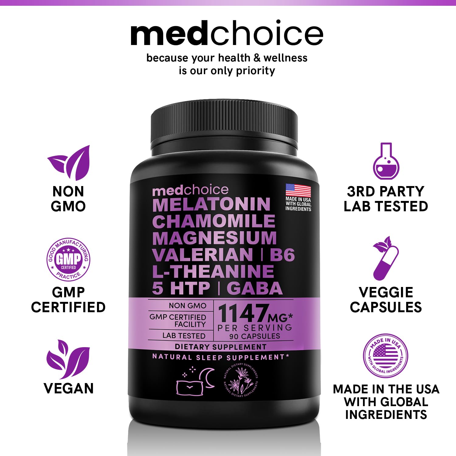 10-in-1 Melatonin Capsules - Melatonin 5mg Natural Sleep Aid for Adults