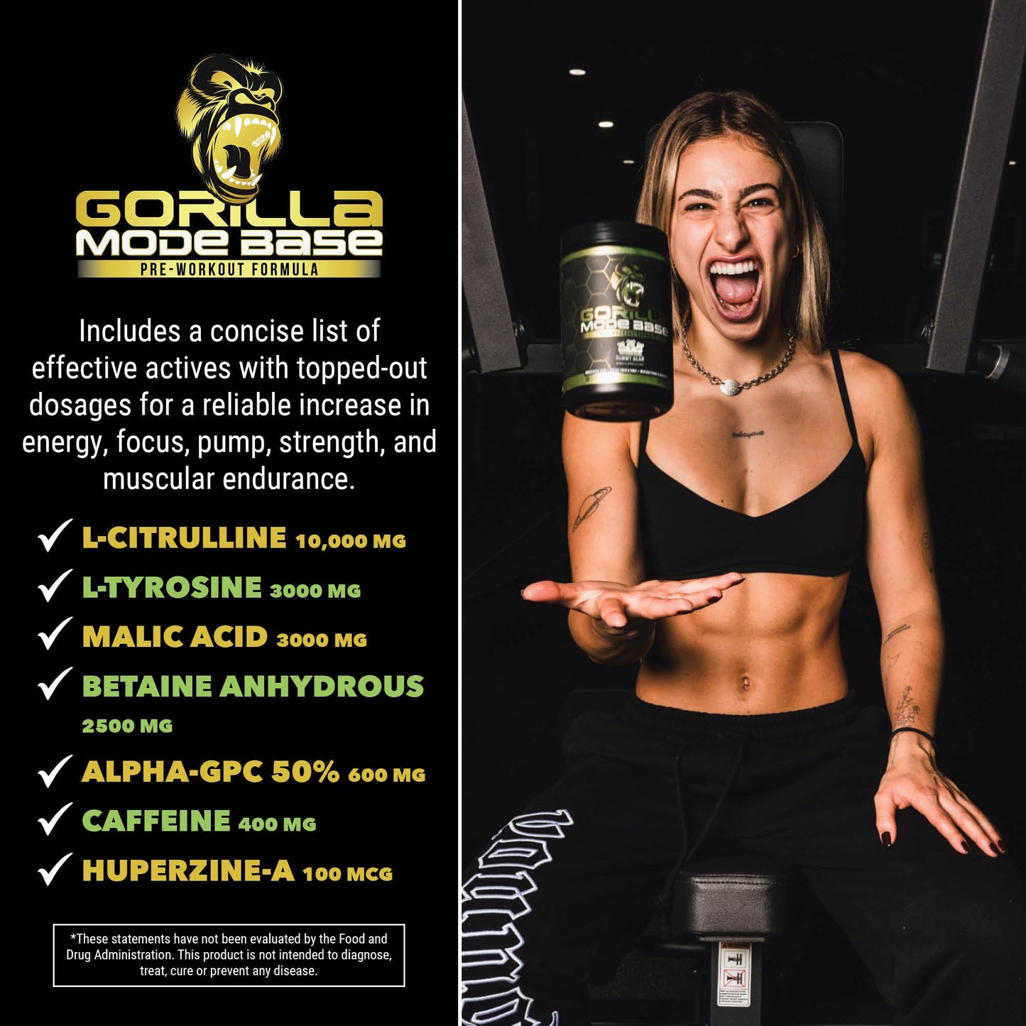 Gorilla Mode Base Pre Workout - Raises Nitric Oxide · Intense Focus & Drive · Endurance