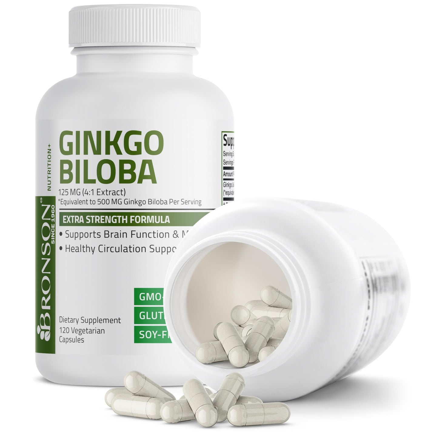 Bronson Ginkgo Biloba Extra Strength 125mg (4:1 Extract) Equivalent to 500mg