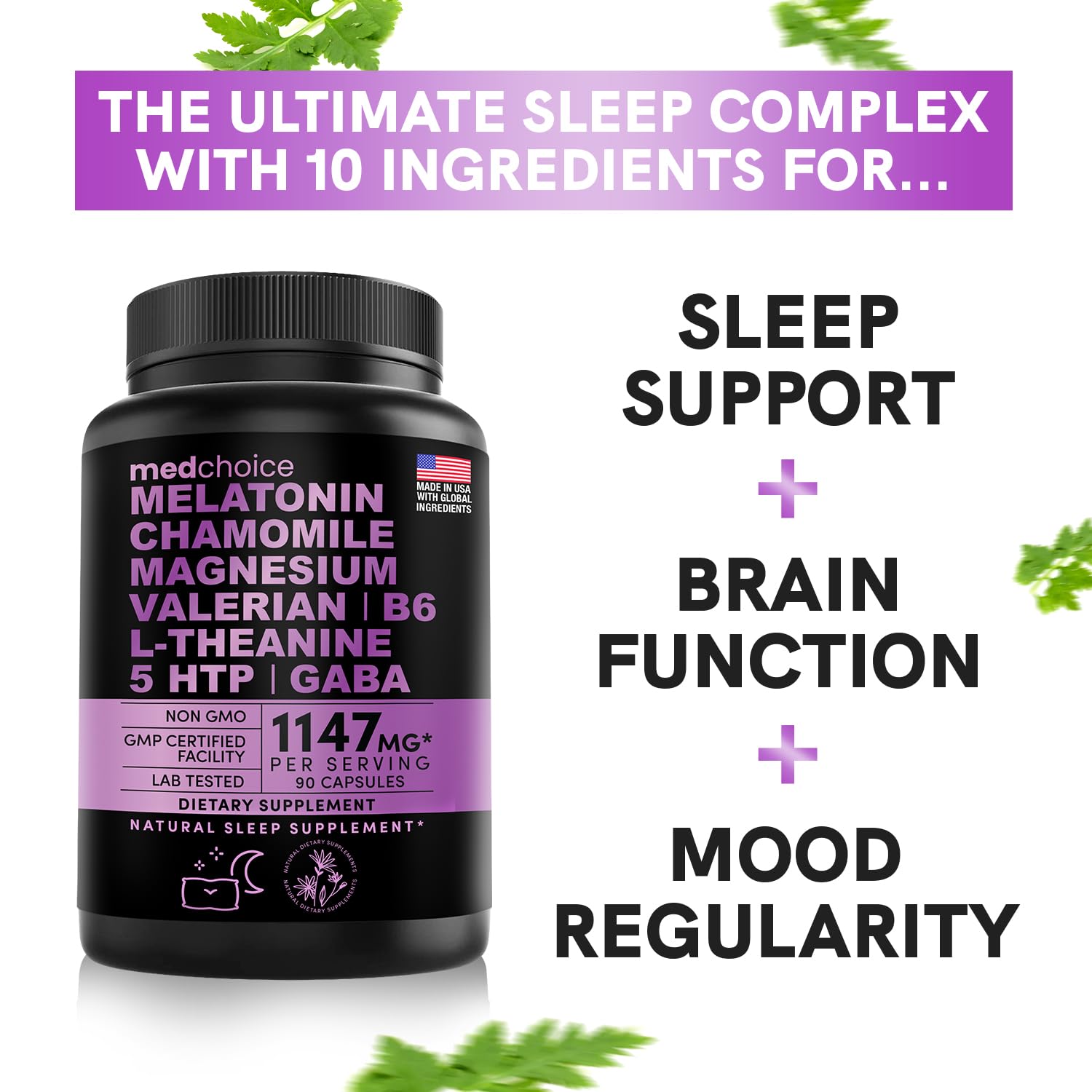 10-in-1 Melatonin Capsules - Melatonin 5mg Natural Sleep Aid for Adults