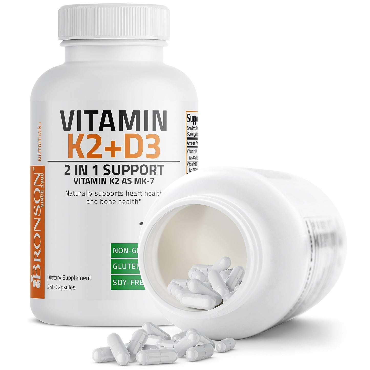 Bronson Vitamin K2 (MK7) with D3 Supplement Bone and Heart Health Non-GMO