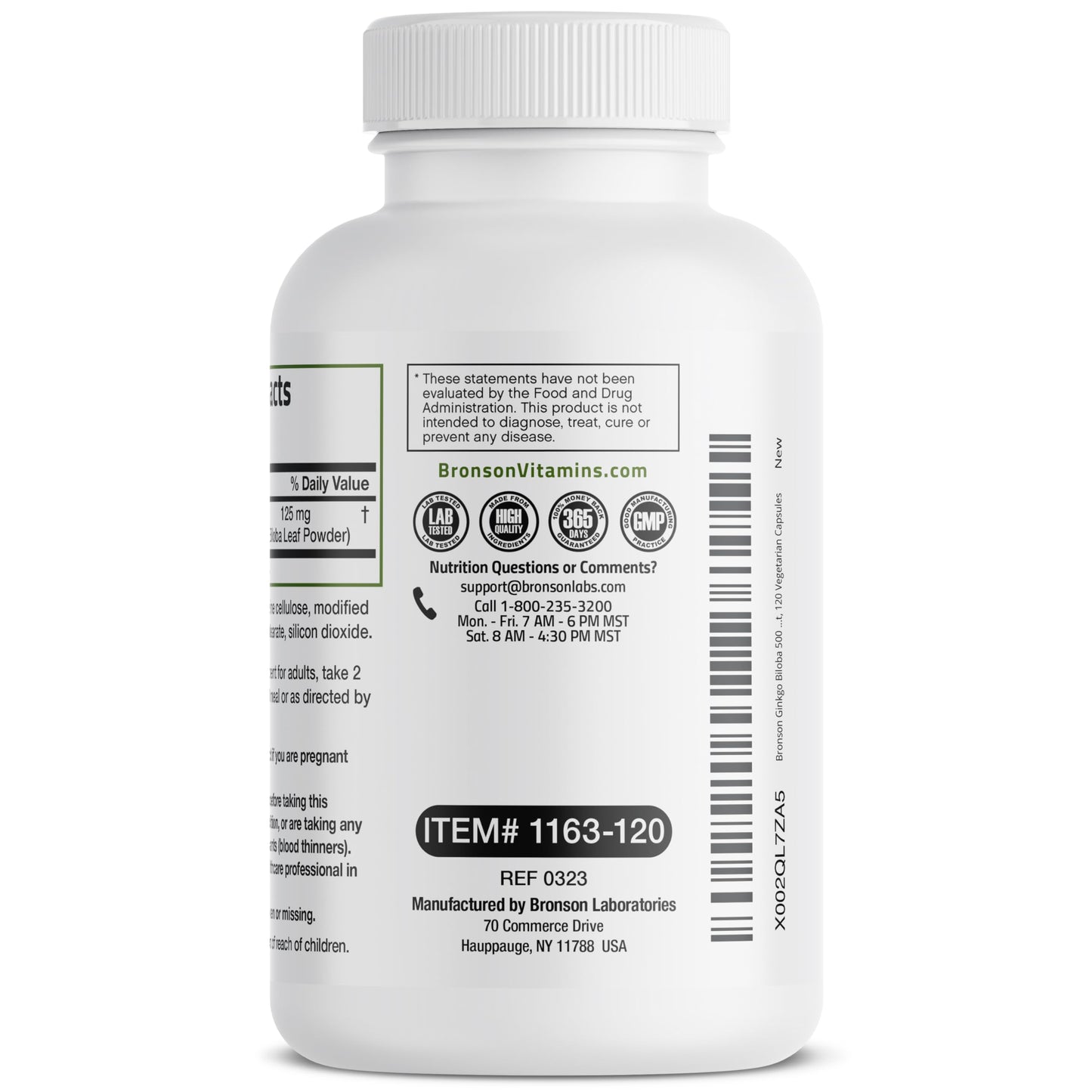 Bronson Ginkgo Biloba Extra Strength 125mg (4:1 Extract) Equivalent to 500mg