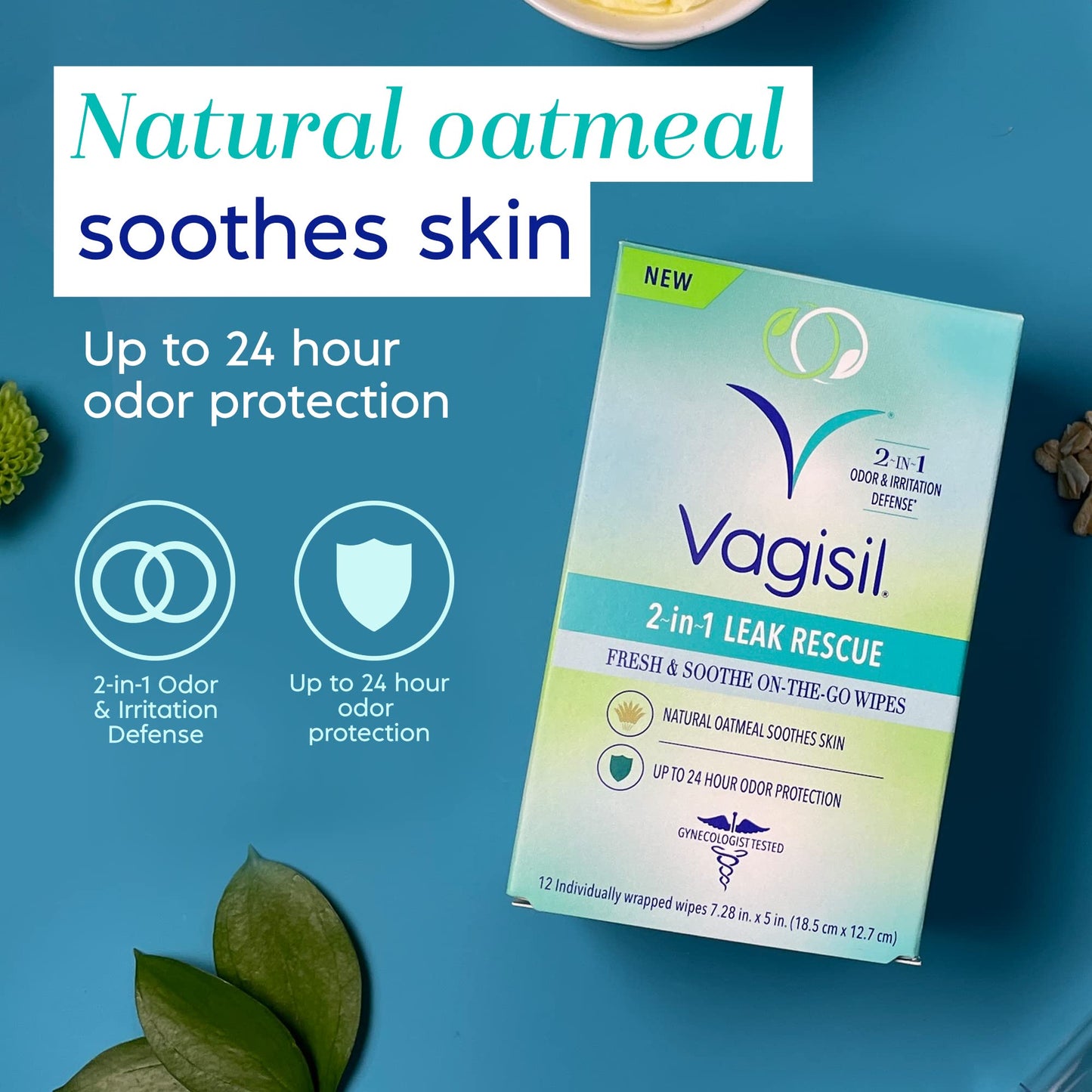 Vagisil 2-in-1 Leak Rescue Intimate Feminine Wipes for Women, Gynecologist Tested
