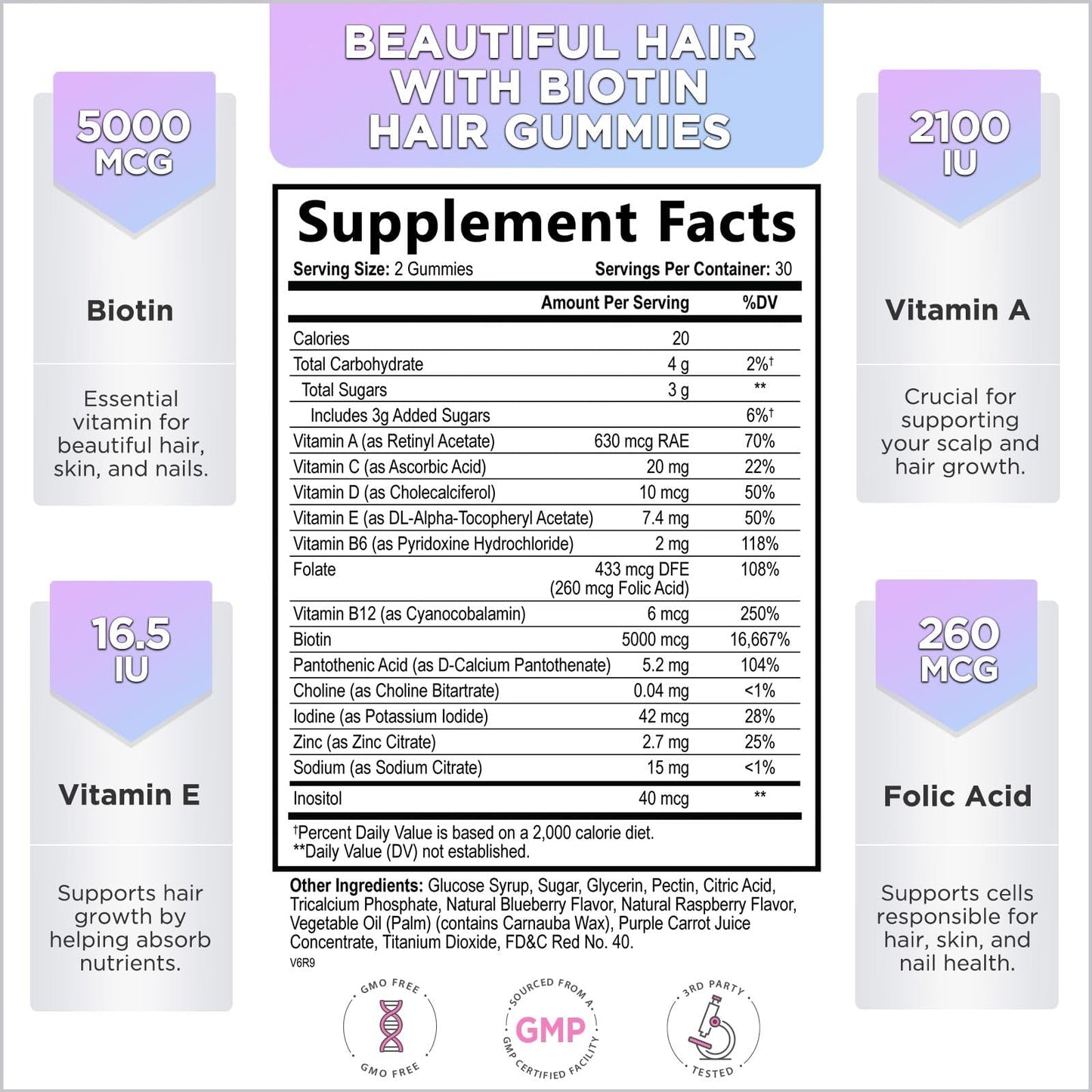 Hello Lovely! Hair Vitamins Gummies with Biotin 5000 mcg Vitamin E & C Support Hair Growt