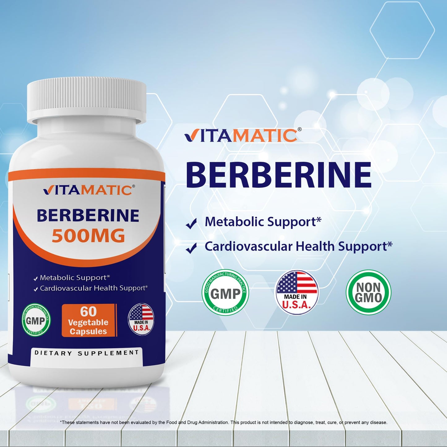 Vitamatic Berberine Supplement 500mg - 60 Vegetable Capsules - Made in The USA
