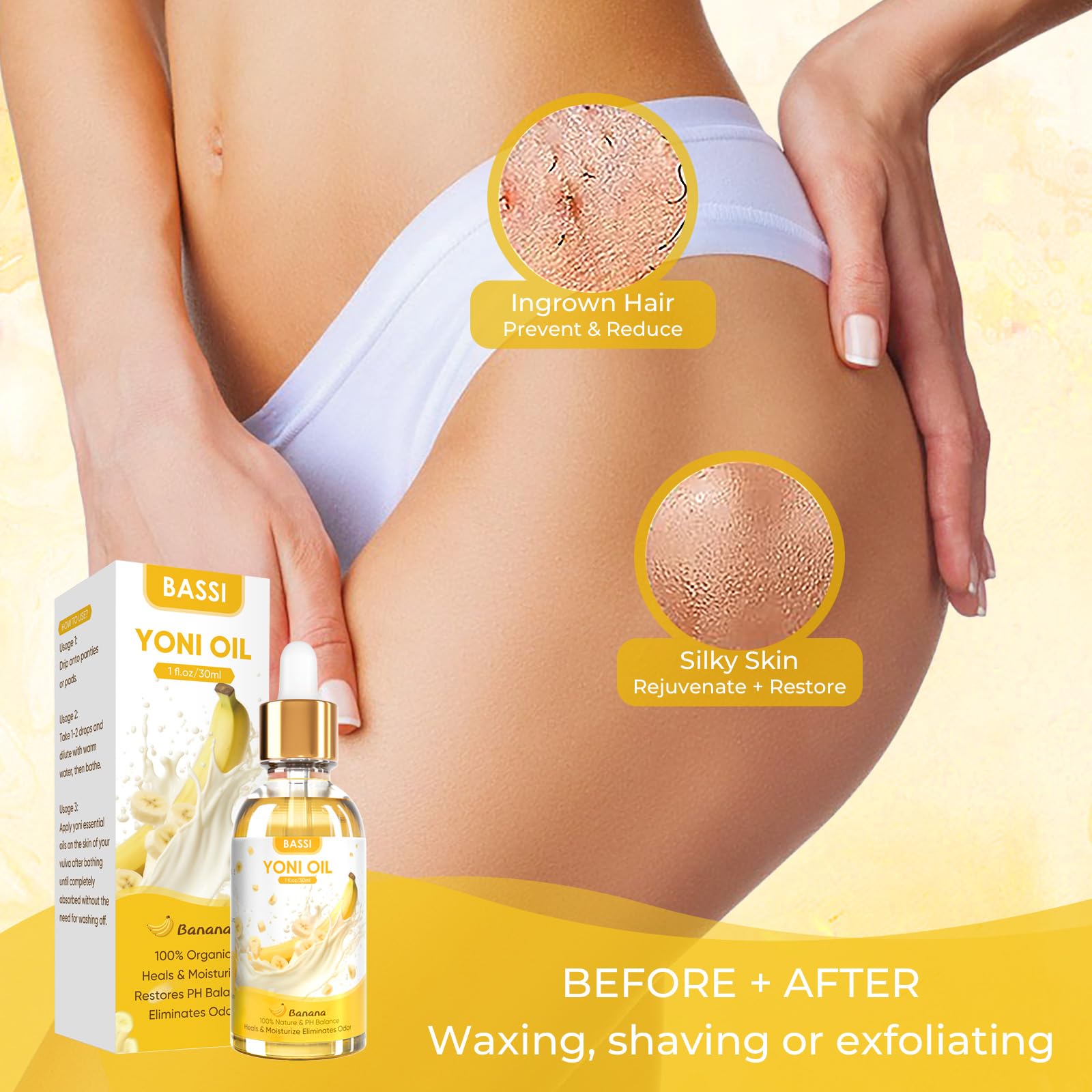 2PCS Yoni Oil Organic Feminine Oil Vaginal Moisturizer - Ph Balance for Women - Feminine Deodorant BASSI