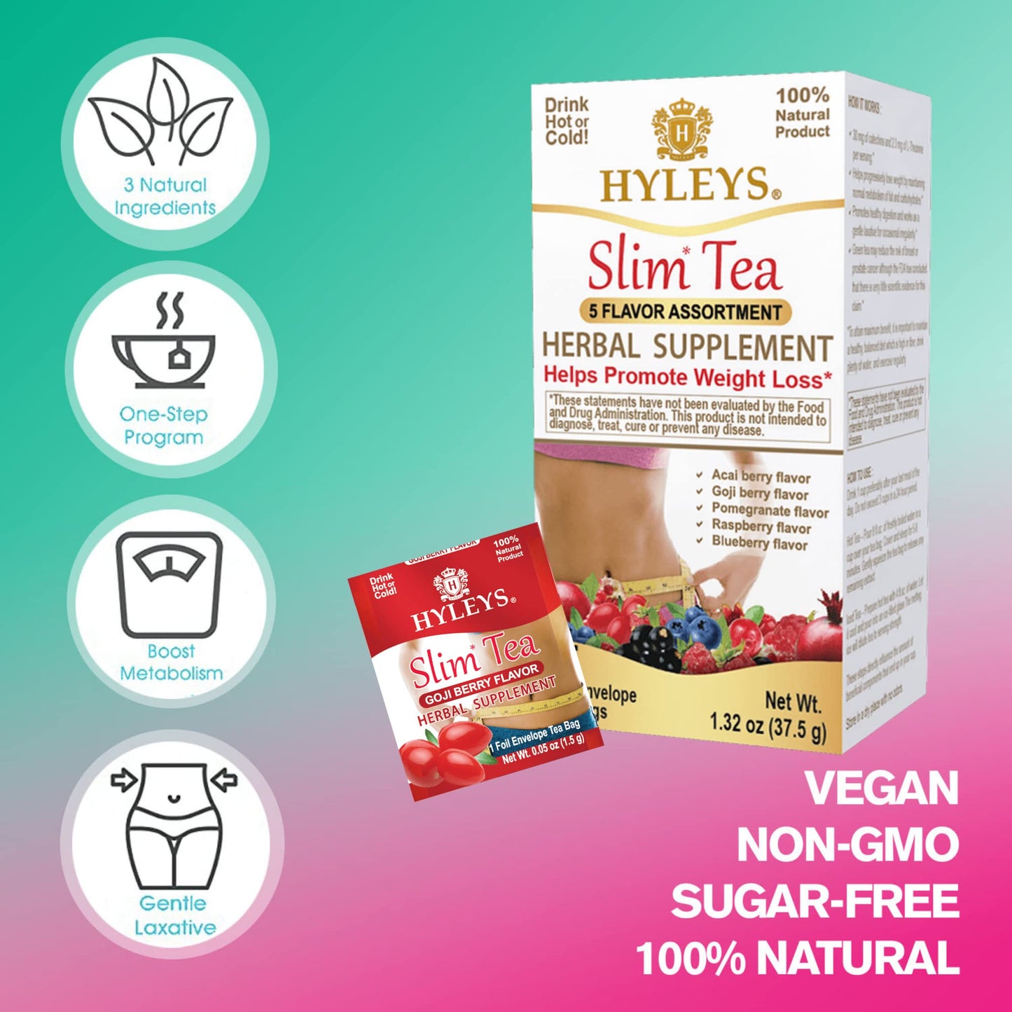 Hyleys Slim Tea 5 Flavor Assortment - Weight Loss Herbal Supplement Cleanse