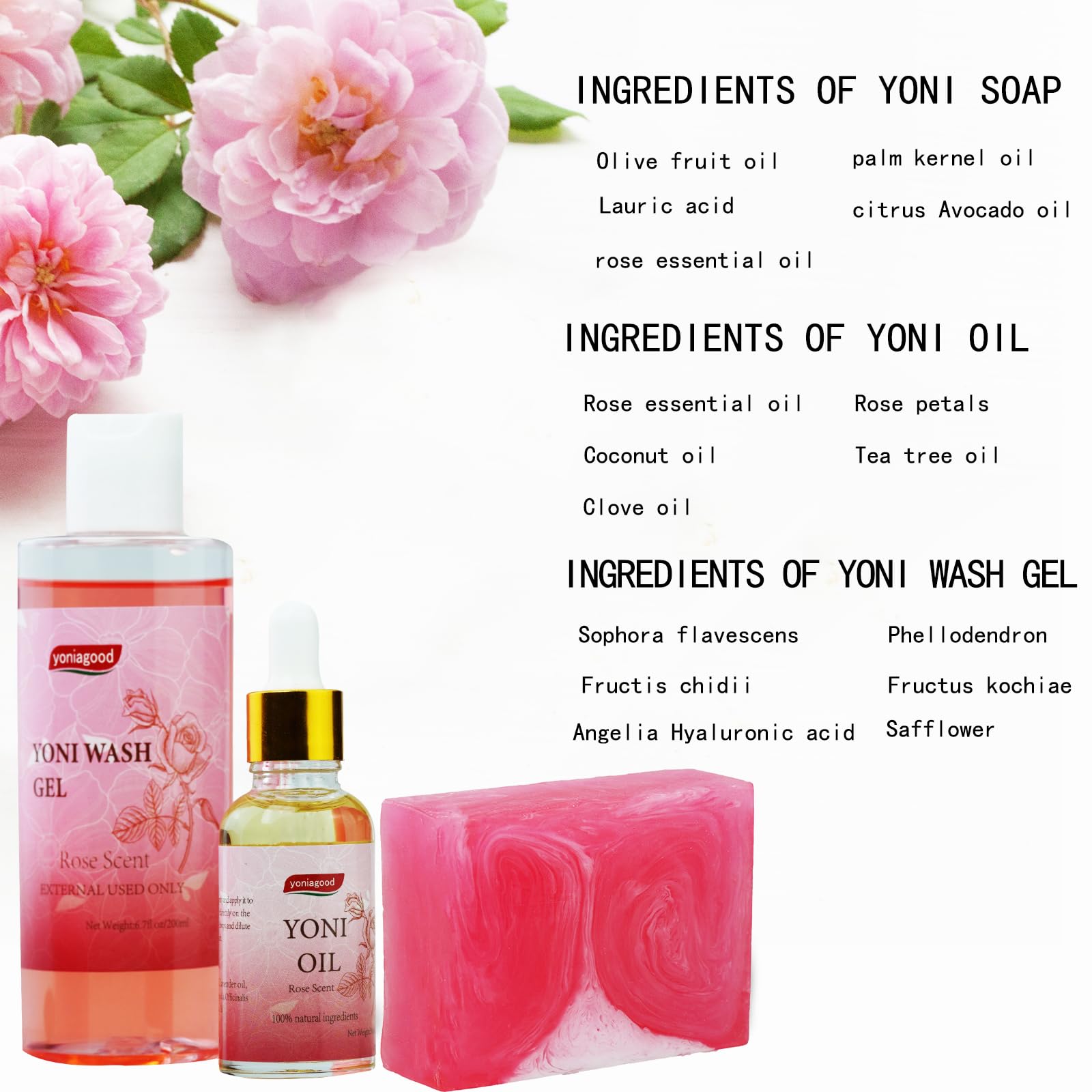 4 pack Yoni Wash Yoni Essential Oil Soap for Women Set, 2 * 30ml Feminine Oil, 6.7 fl.oz Feminine Wash yoniagood