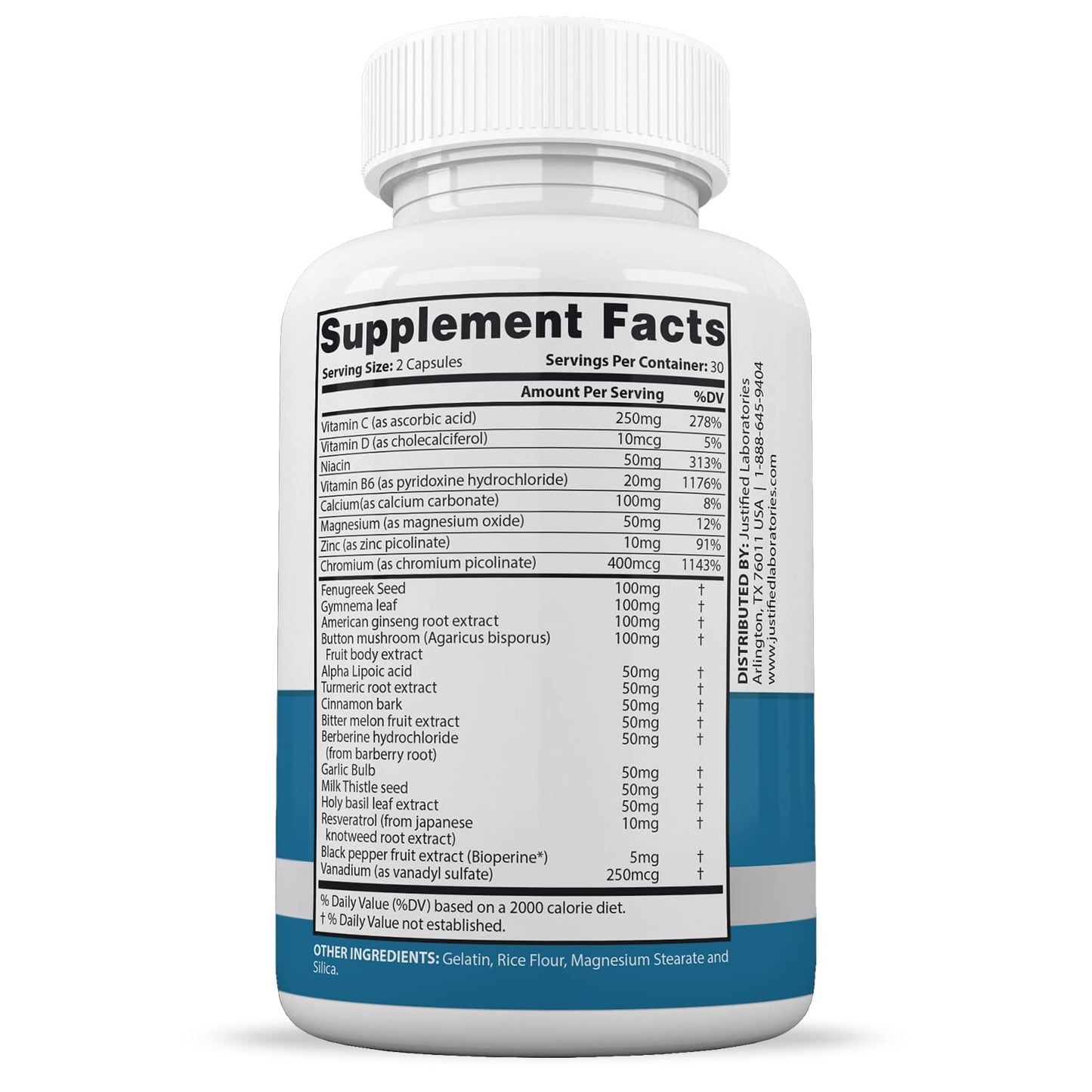 Justified Laboratories (5 Pack) Glucotrust Max 1295MG Formula Supplement Pills 300 cap