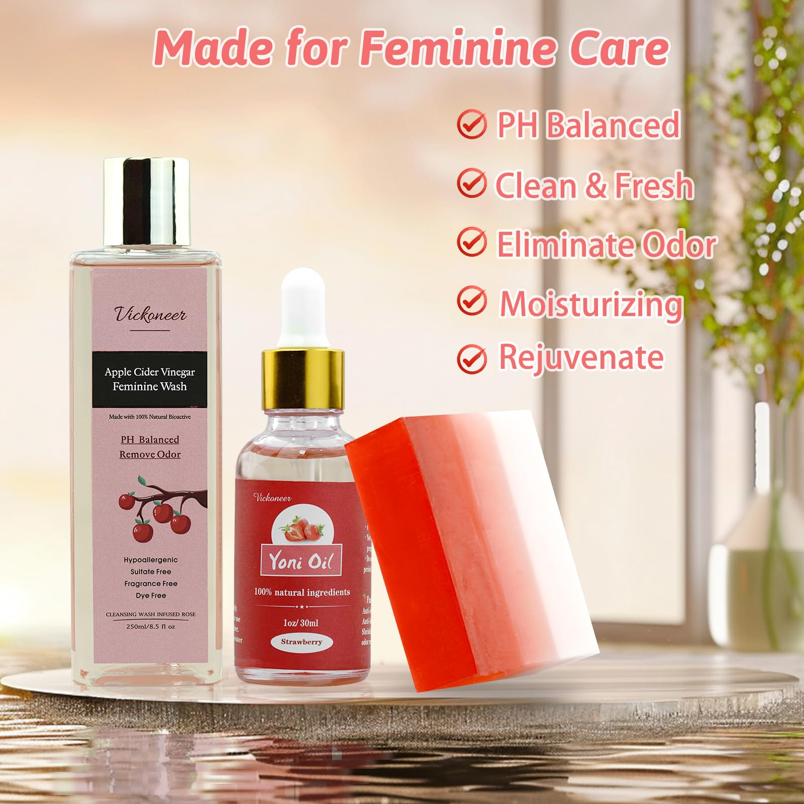 3 Pack Feminine Wash Yoni Bar Yoni Oil Set for Women, Yoni Wash for Balance Vagina PH Wetness tovaginsh