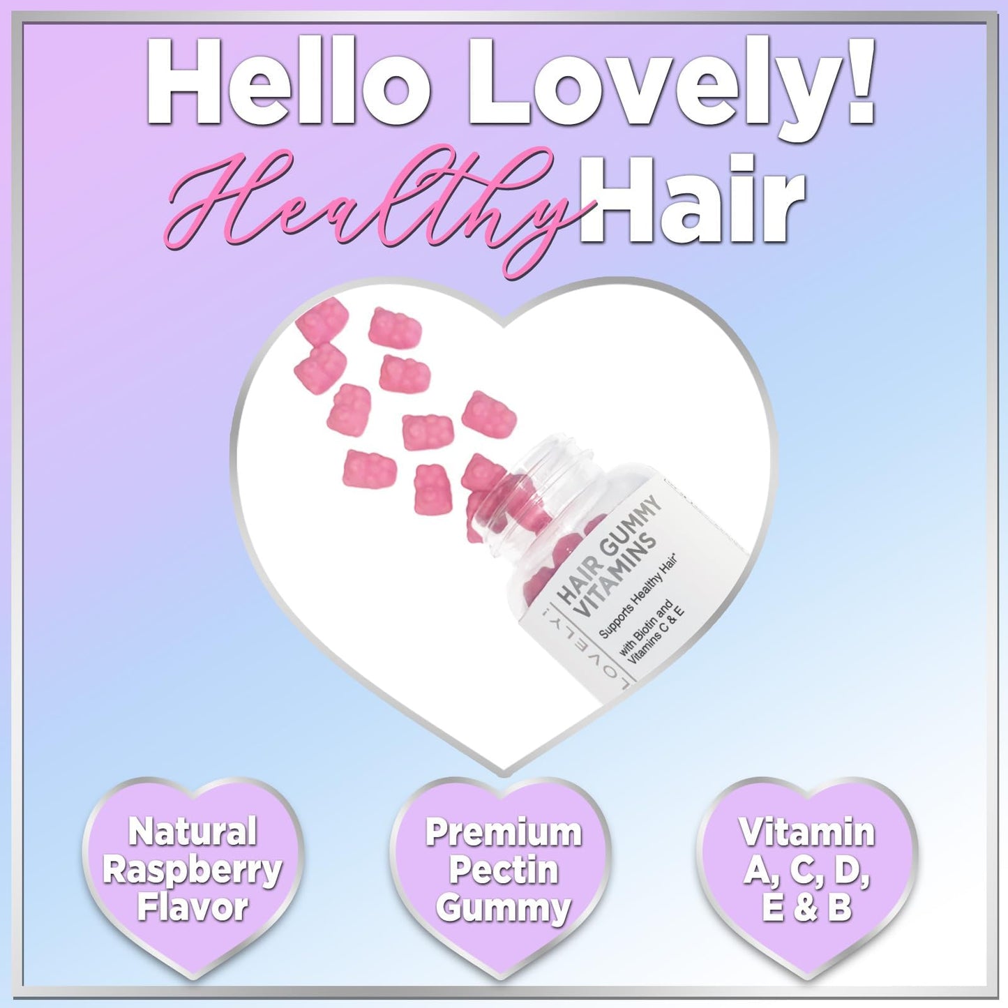 Hello Lovely! Hair Vitamins Gummies with Biotin 5000 mcg Vitamin E & C Support Hair Growt