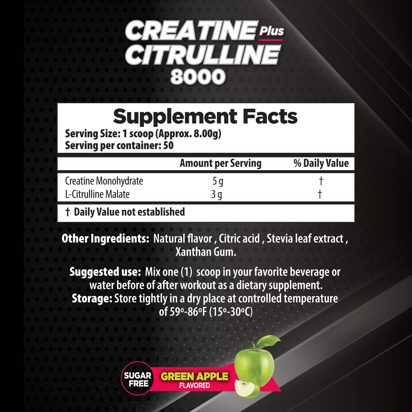 Essential Alternatives Pro Series Force Creatine + Citruline 8000. Strenght & Stamina, Endurance, Lean Mass, Pump. Apple Flavor 400g