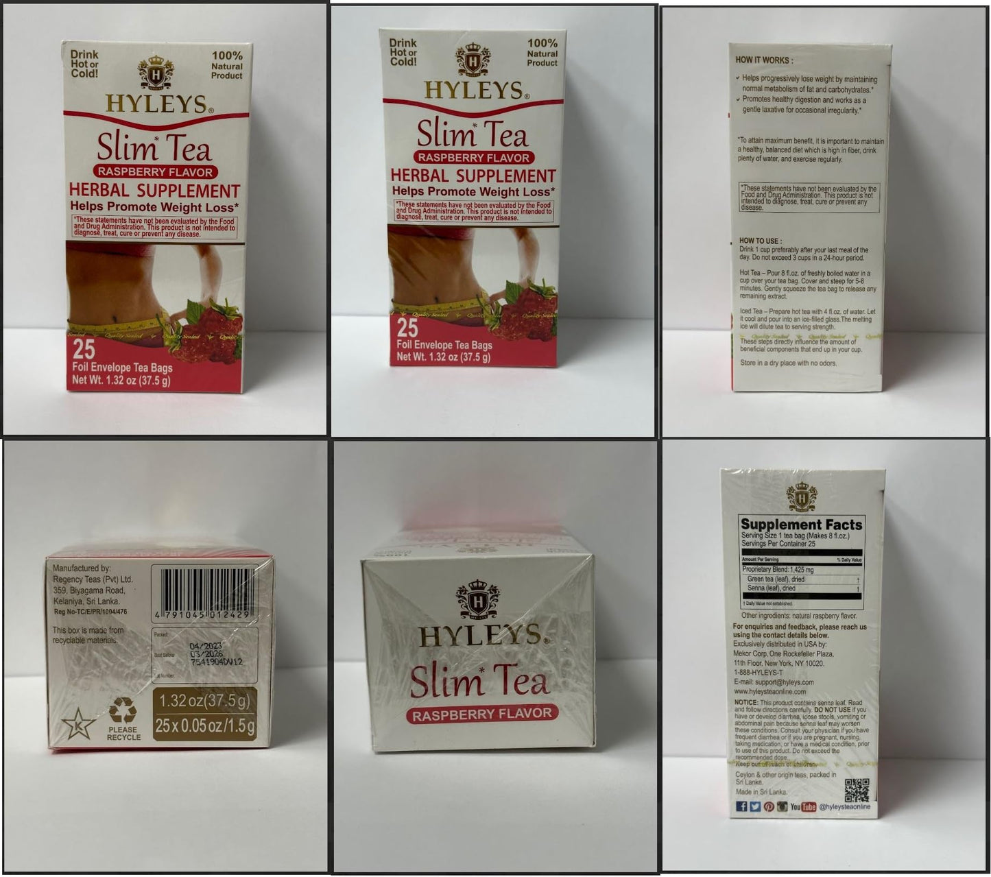 Hyleys Slim Tea Raspberry Flavor - Weight Loss Herbal Supplement Cleanse and Detox