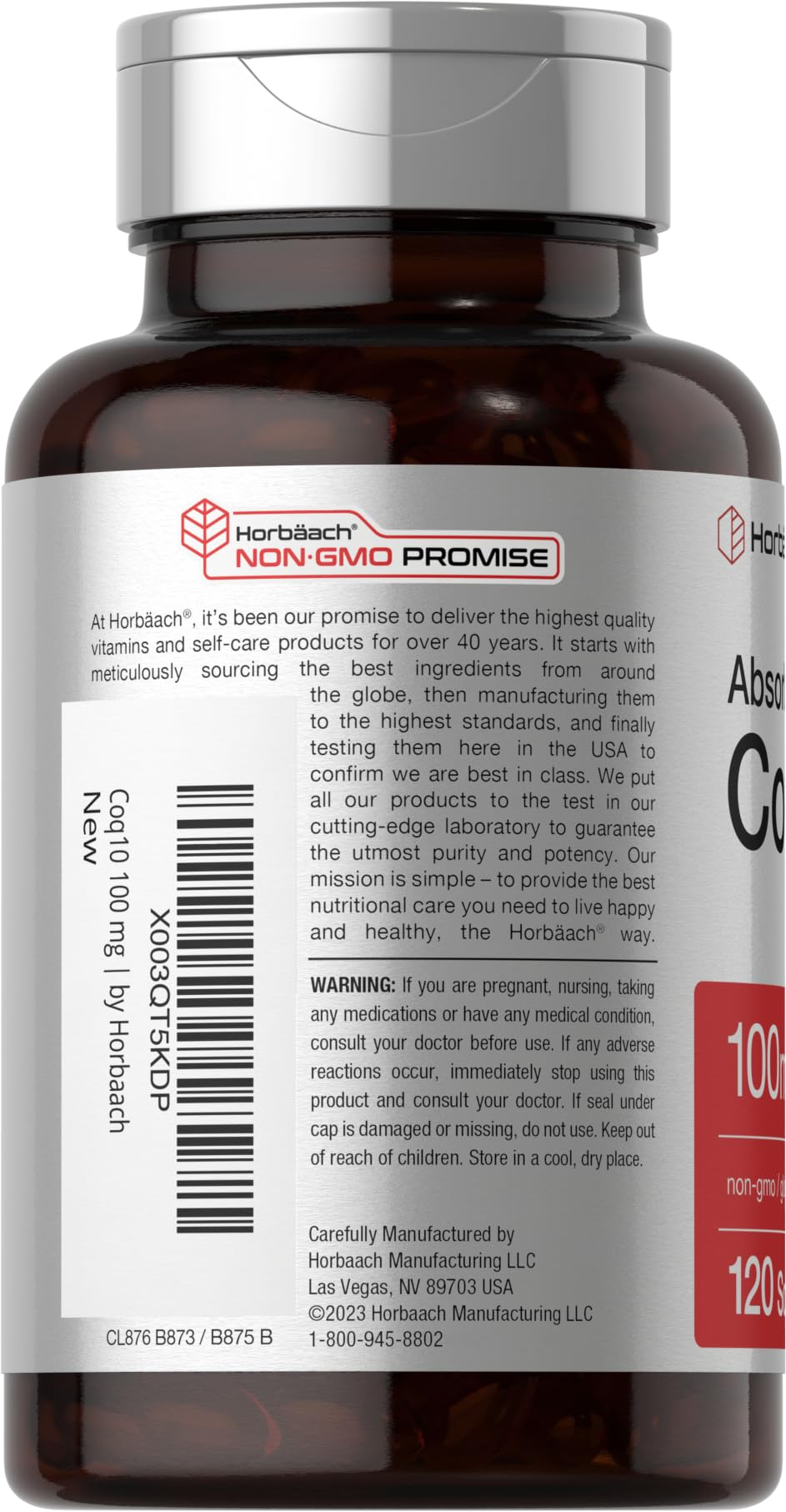 Horbaach CoQ10 100mg Softgels | 120 Count | Non-GMO and Gluten Free Supplement