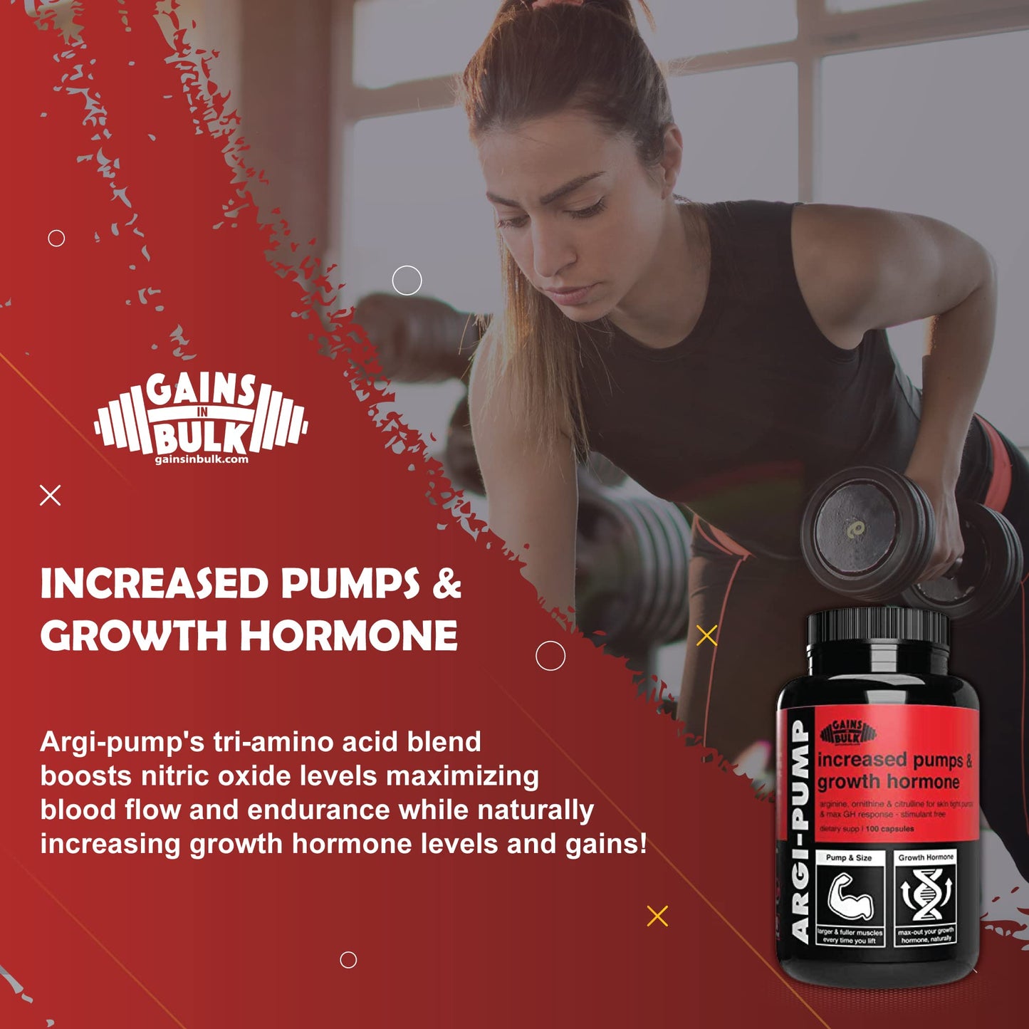 Gains in Bulk, Argi Pump, L-Arginine Nitric Oxide Booster with L-Citrulline and L-Ornithine