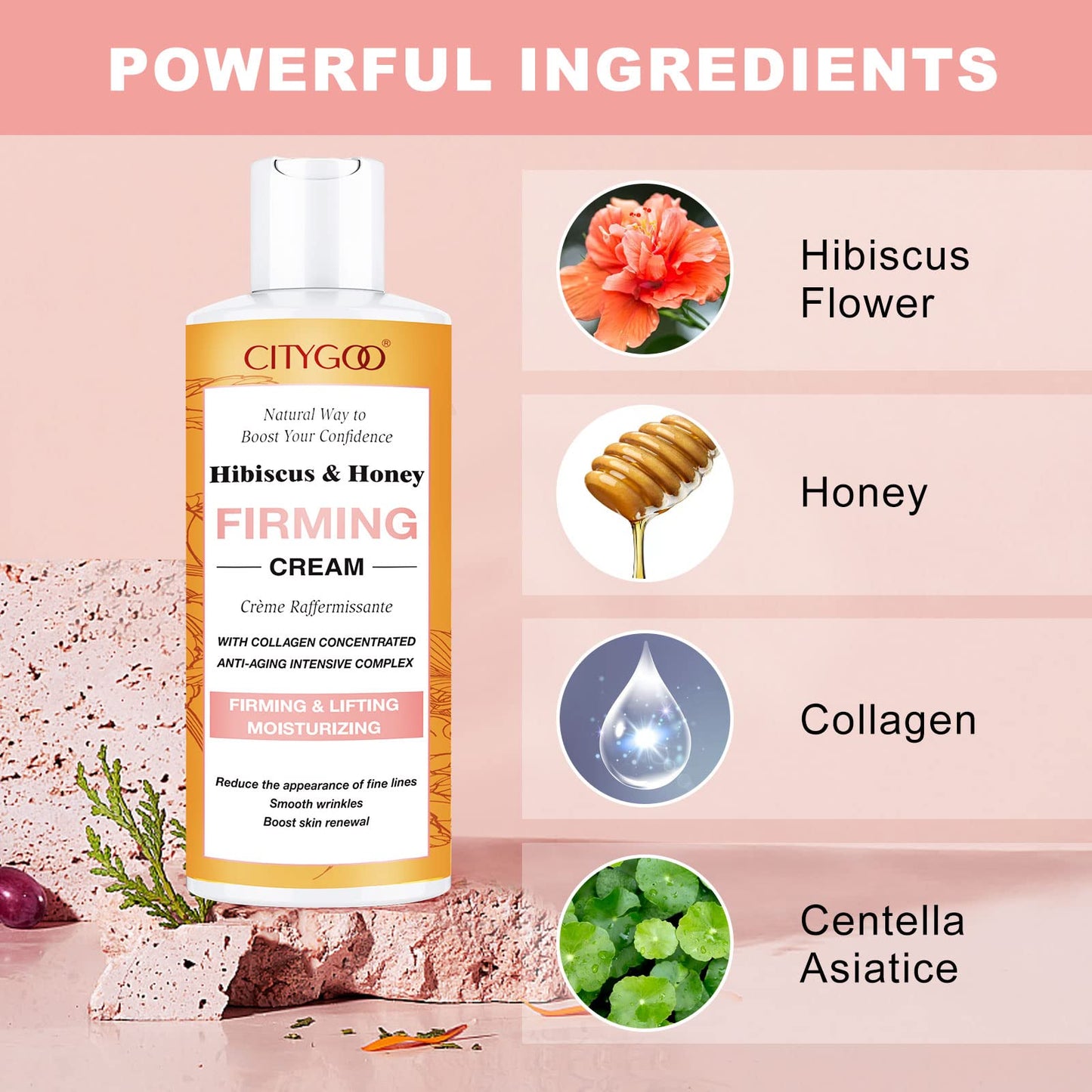 Hibiscus and Honey Firming Cream, Skin Tightening Lotion, Reduces the Look of Neck Lines