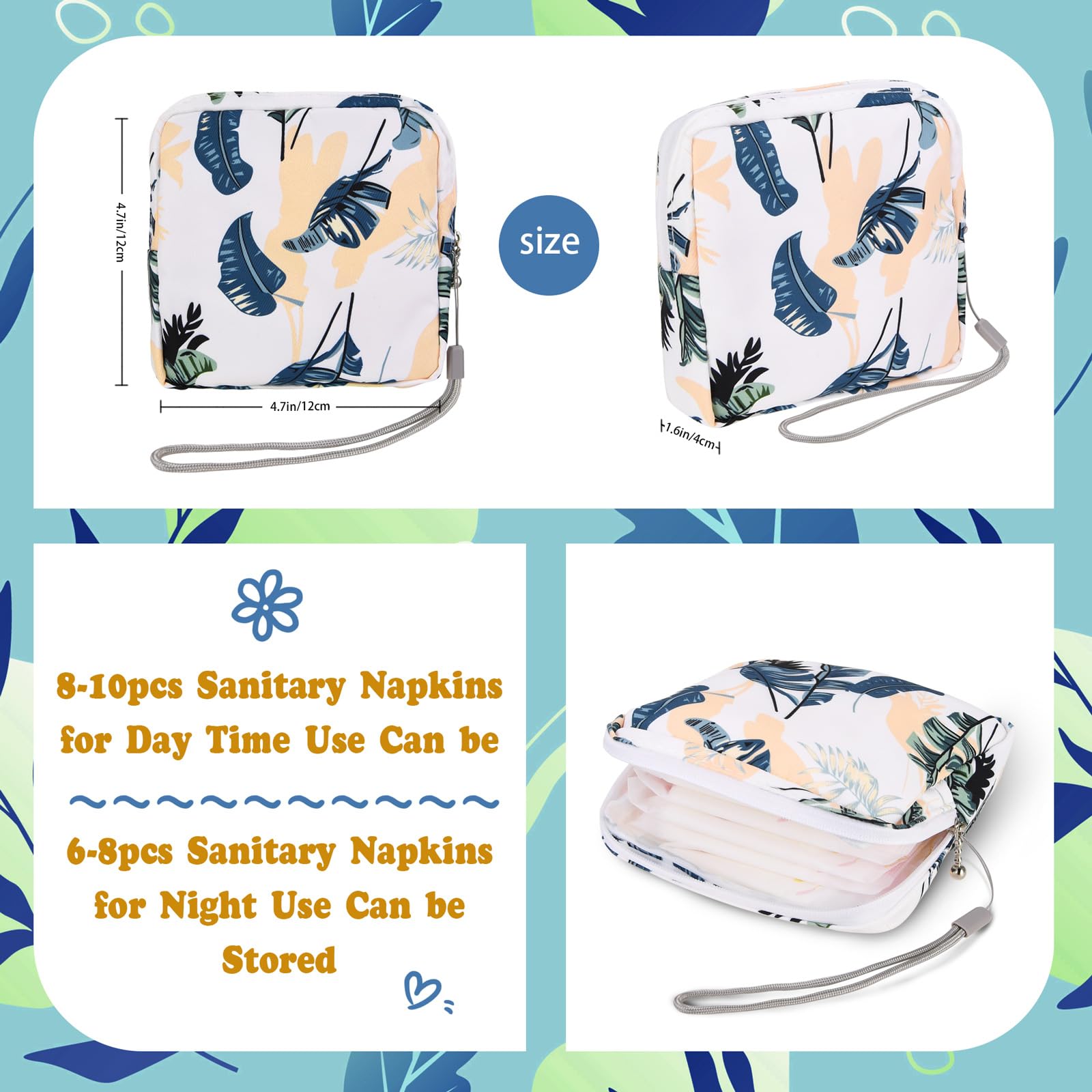 4Pcs Sanitary Napkin Storage Bag, Small Menstrual Period Bag Period Pouch Waterproof Abeillo