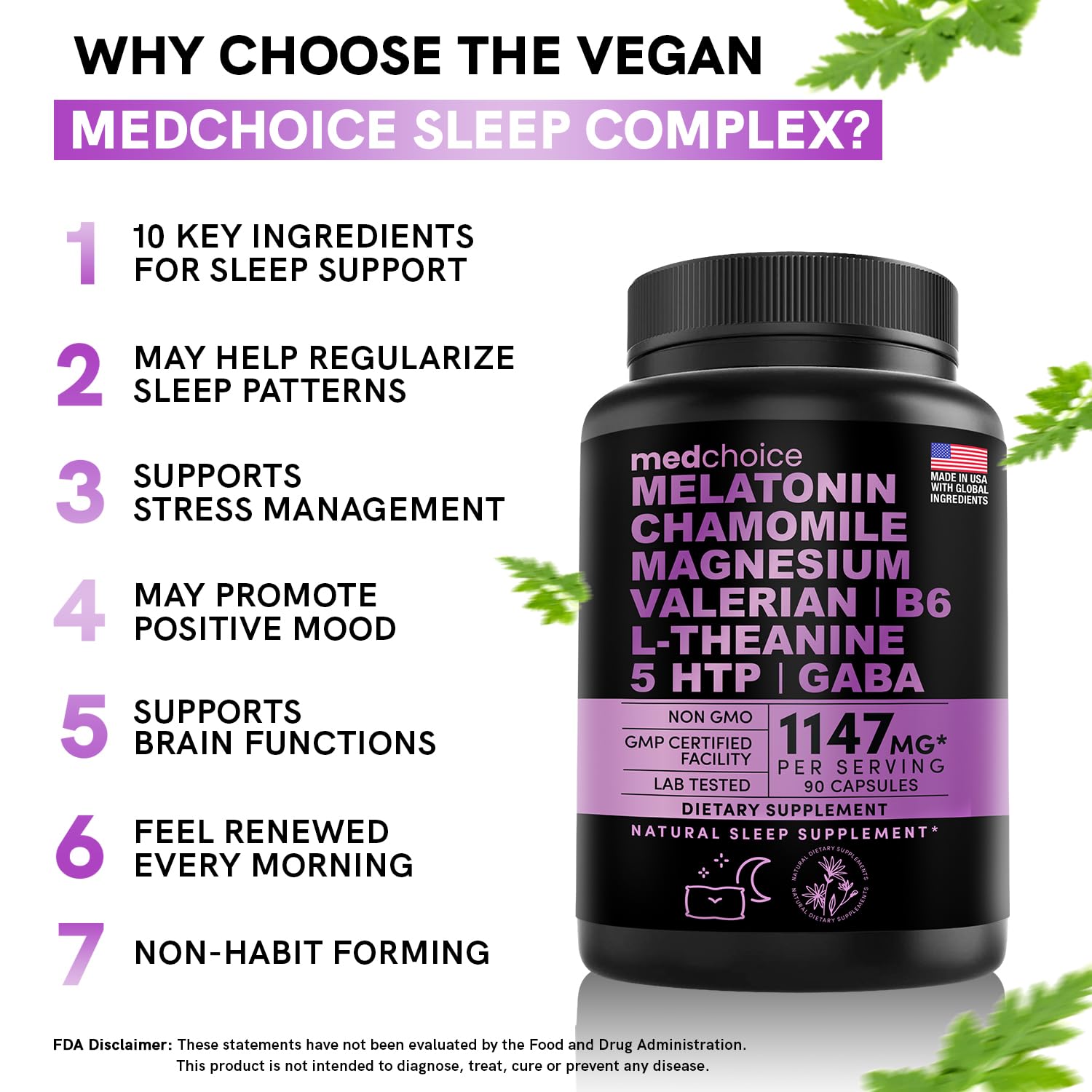 10-in-1 Melatonin Capsules - Melatonin 5mg Natural Sleep Aid for Adults