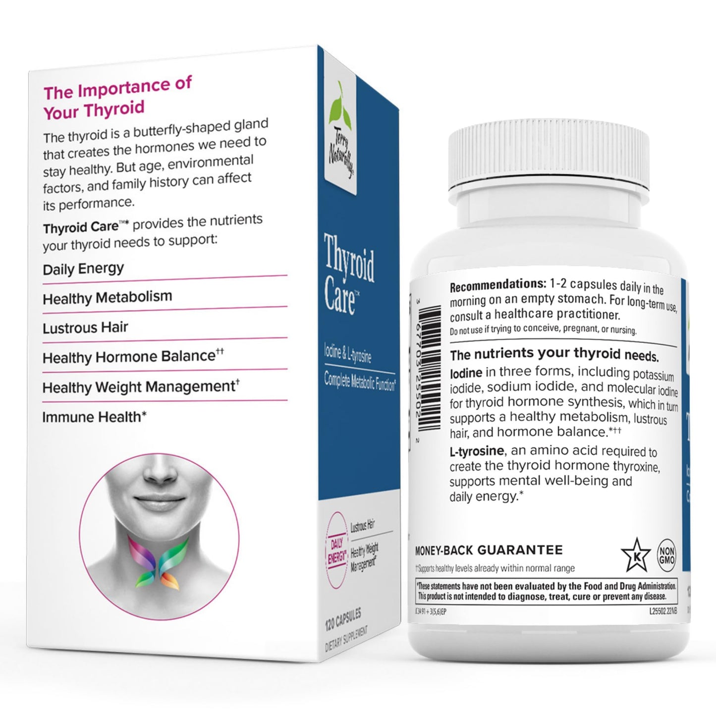 Terry Naturally Thyroid Care - 120 Capsules - Complete Metabolic Function - with Iodine