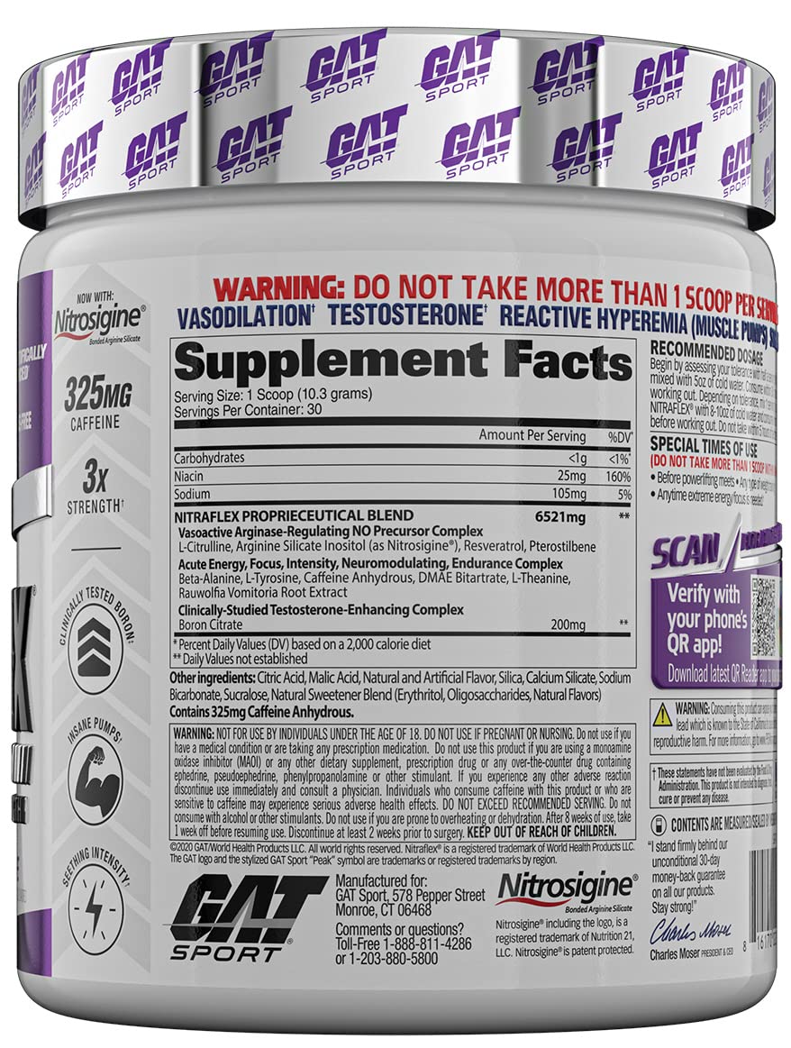 GAT SPORT, Nitraflex Advanced Pre-Workout Powder, Increases Blood Flow, Boosts Strength