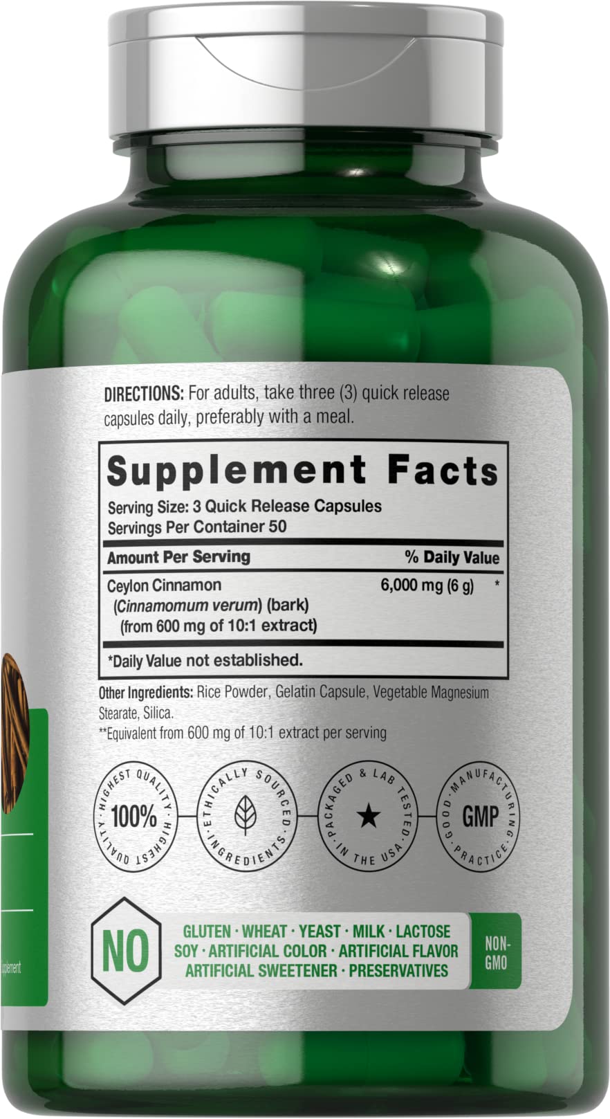 Ceylon Cinnamon Capsules | 6000 mg | 150 Count | Non-GMO & Gluten Free Supplement