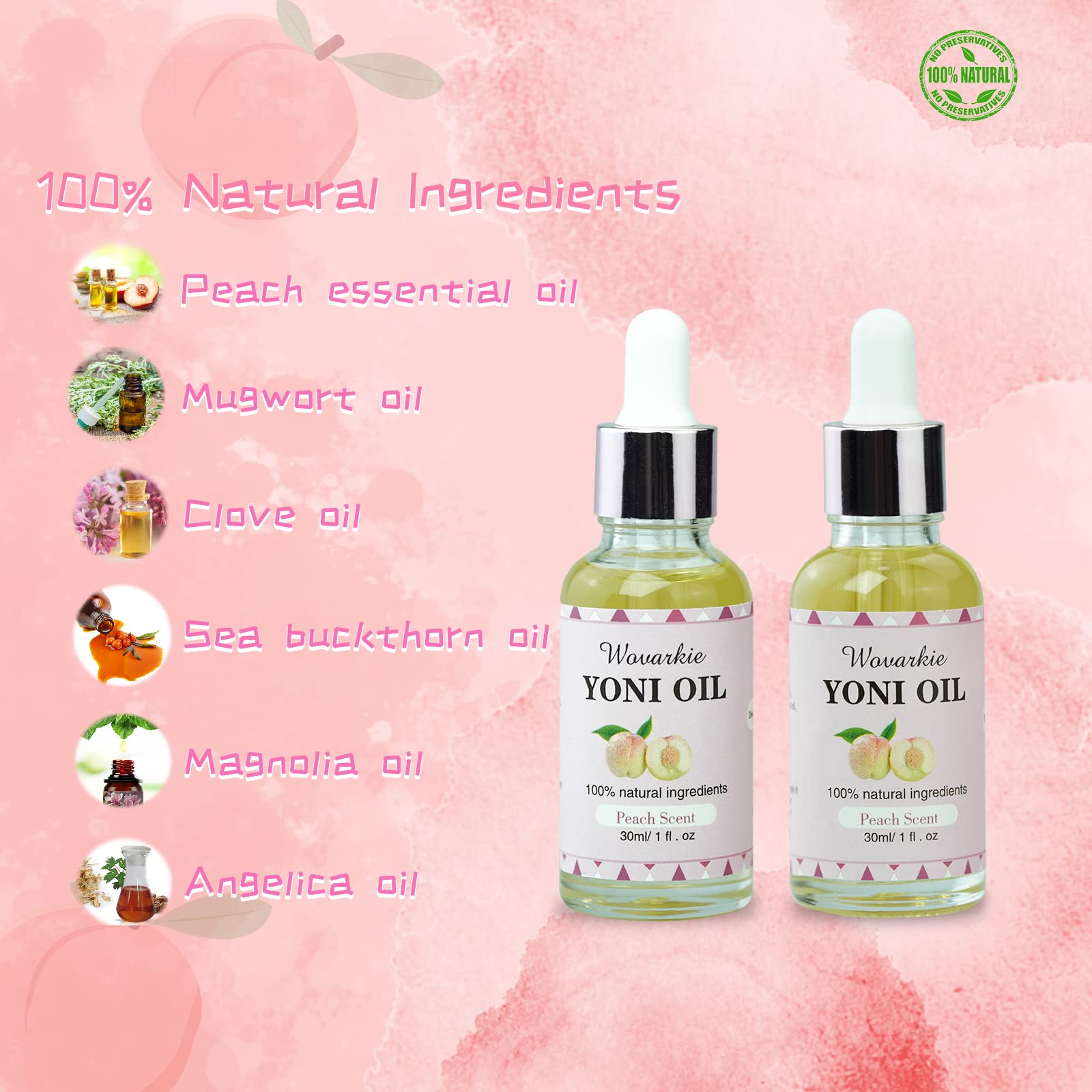 2 Packs Yoni Oil for Women, 1 fl oz/30 ml Feminine Oil Intimate Deodorant for Women, Eliminates Odor Wovarkie