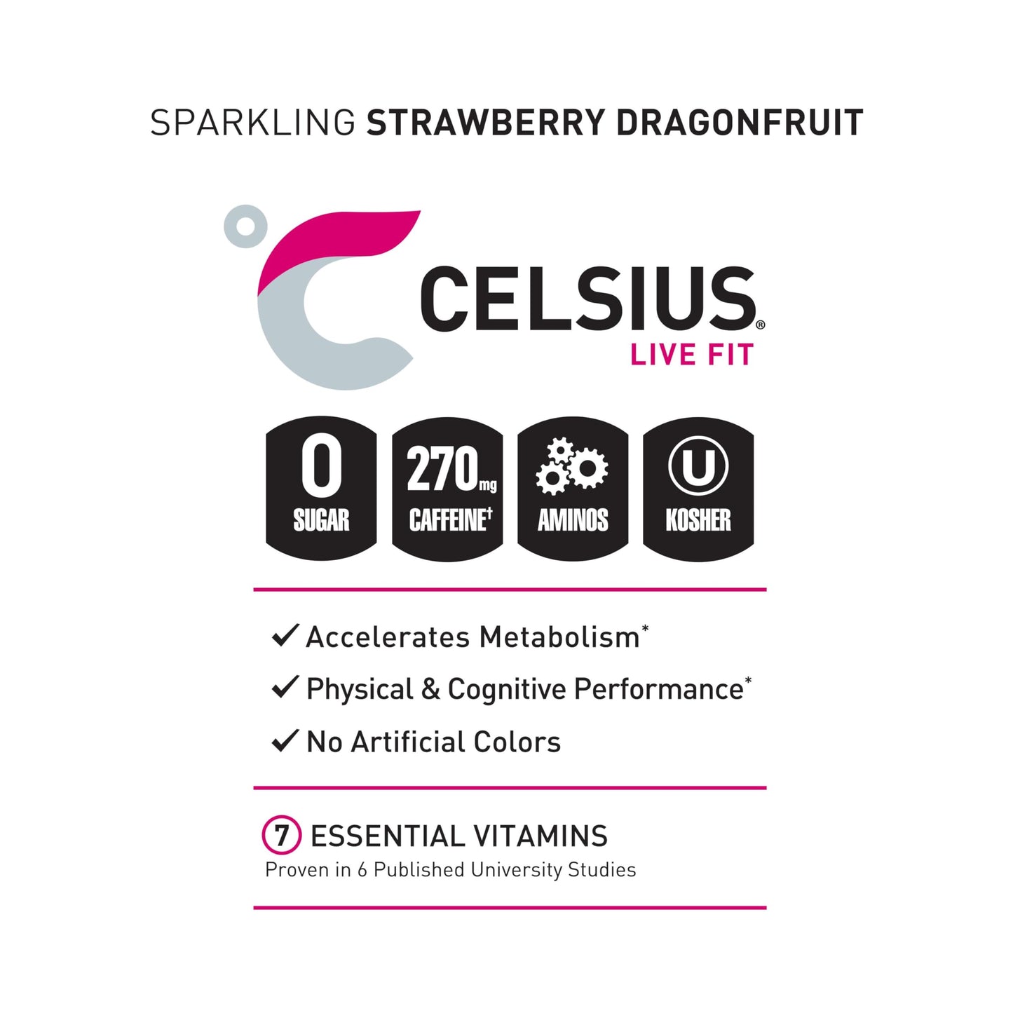 CELSIUS ESSENTIALS, Sparkling Dragonberry, Performance Energy Drink 16 Fl Oz