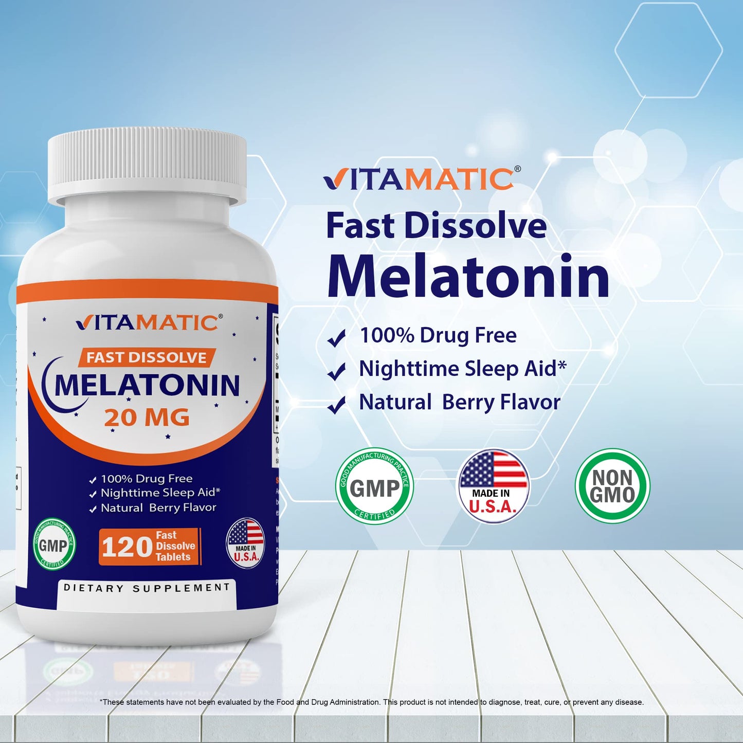 Vitamatic Melatonin 20mg Tablets | Vegetarian, Non-GMO, 6 pack