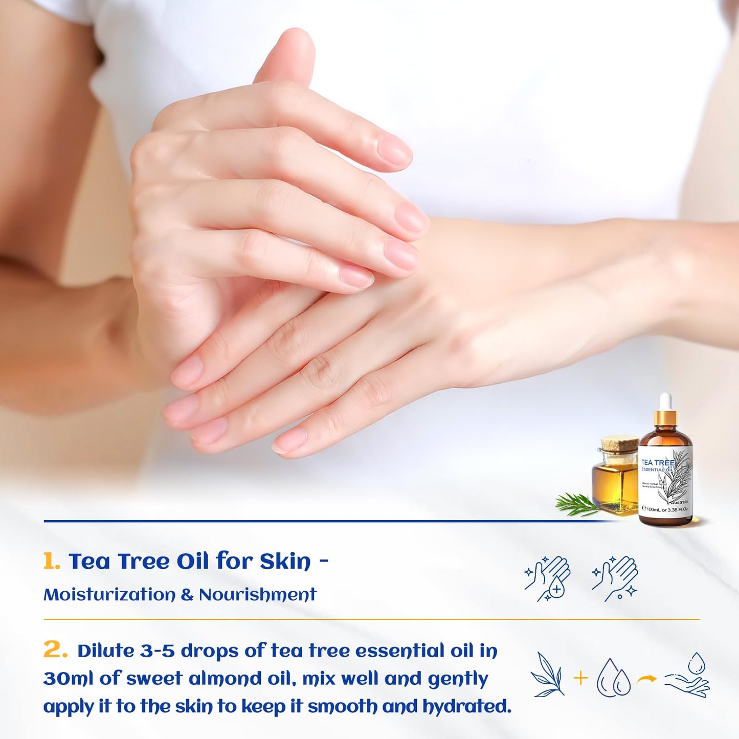 HIQILI Tea Tree Essential Oil (100 ML), 100% Pure for Toenail Fungus, Hair Damage