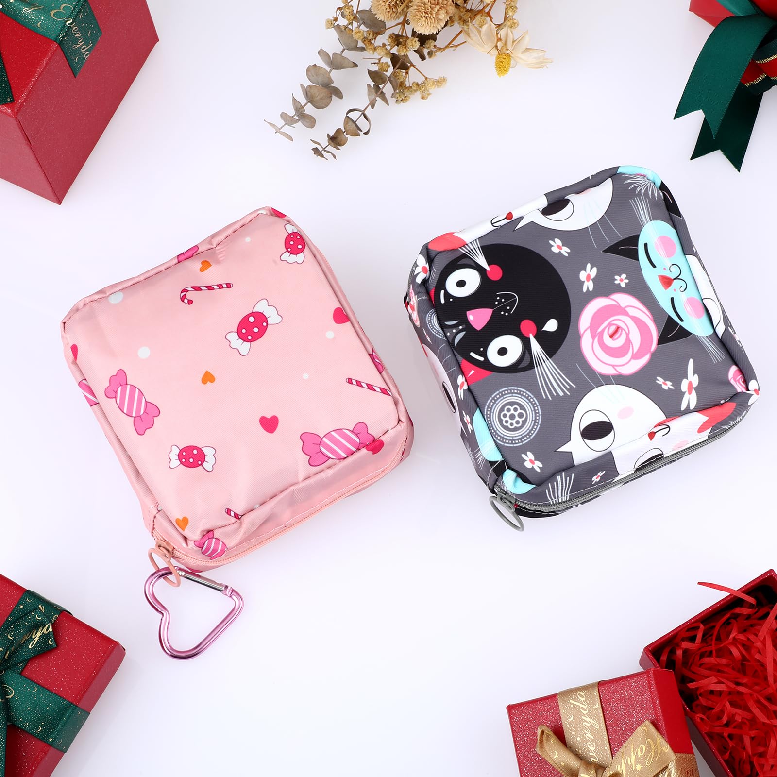Abeillo 2Pcs Period Bag with Heart Carbiner, Sanitary Pad Storage Bag Samll Period Pouch Abeillo