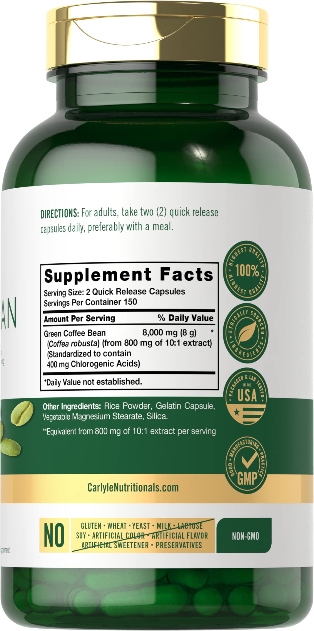 Carlyle Green Coffee Bean Extract | 8000 mg | 300 Capsules | Non-GMO and Gluten Free