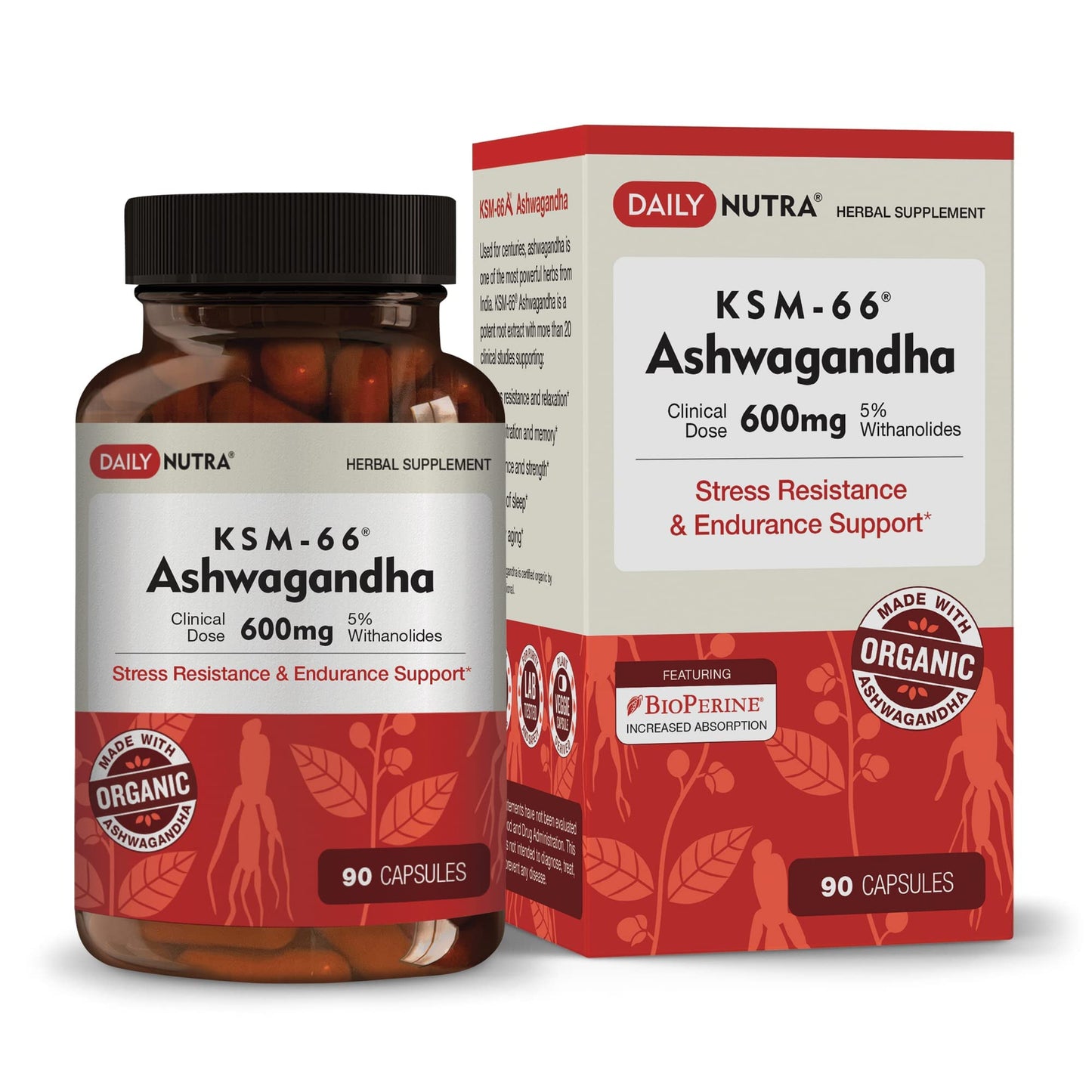 DailyNutra KSM-66 Ashwagandha 600mg Organic Root Extract - High Potency Supplement