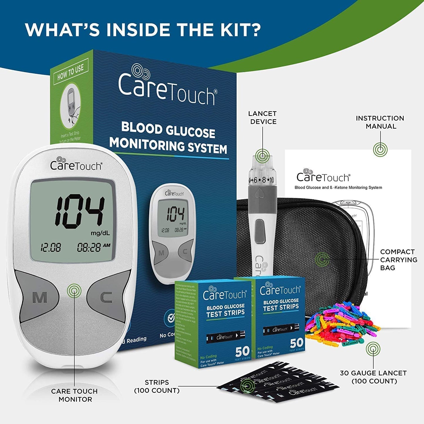 Care Touch Blood Glucose Meter Kit - Diabetes Testing Kit with Glucometer