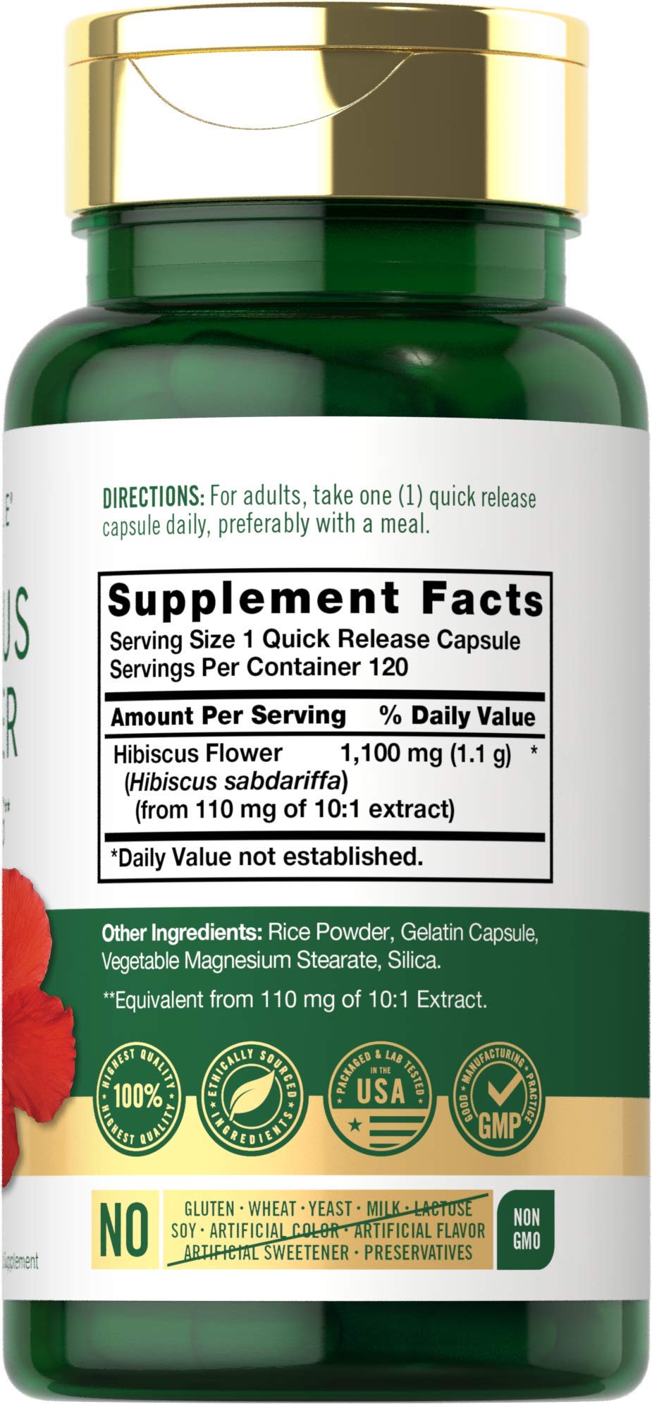 Hibiscus Flower Extract 1100 mg | 120 Capsules | Non-GMO, Gluten Free Supplement