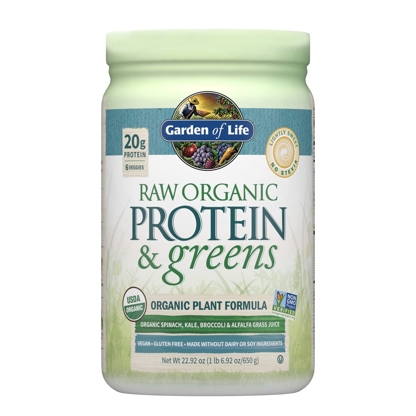 Garden of Life Raw Organic Protein & Greens Lightly Sweet, Vegan Protein Powder