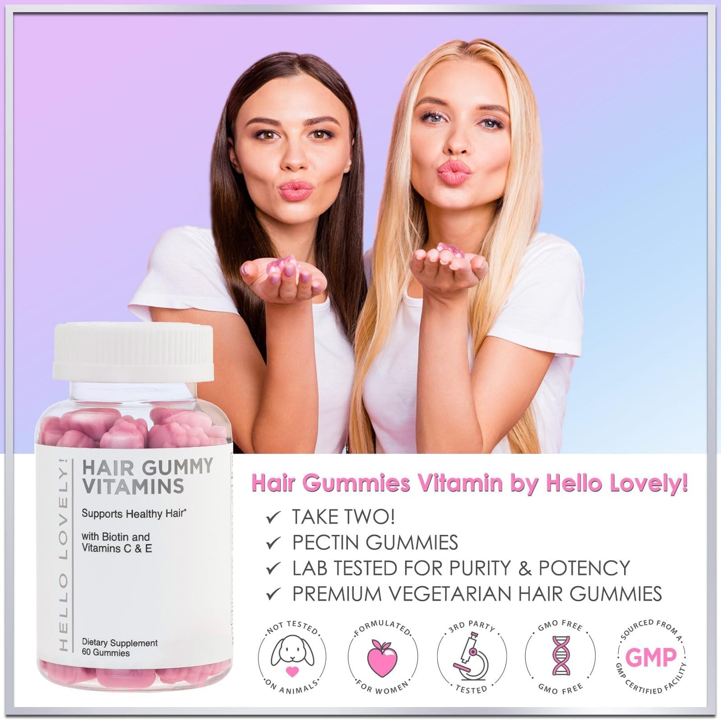 Hello Lovely! Hair Vitamins Gummies with Biotin 5000 mcg Vitamin E & C Support Hair Growt