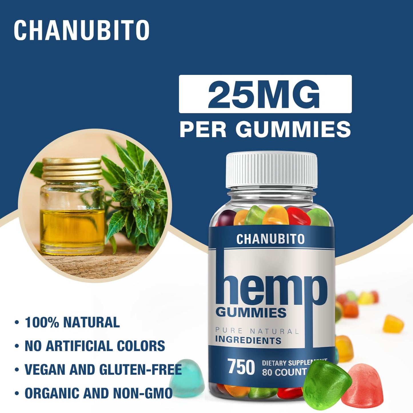 Hemp Gummies Organic High Potency Hemp Supplement - Pain, Sleep, Stress