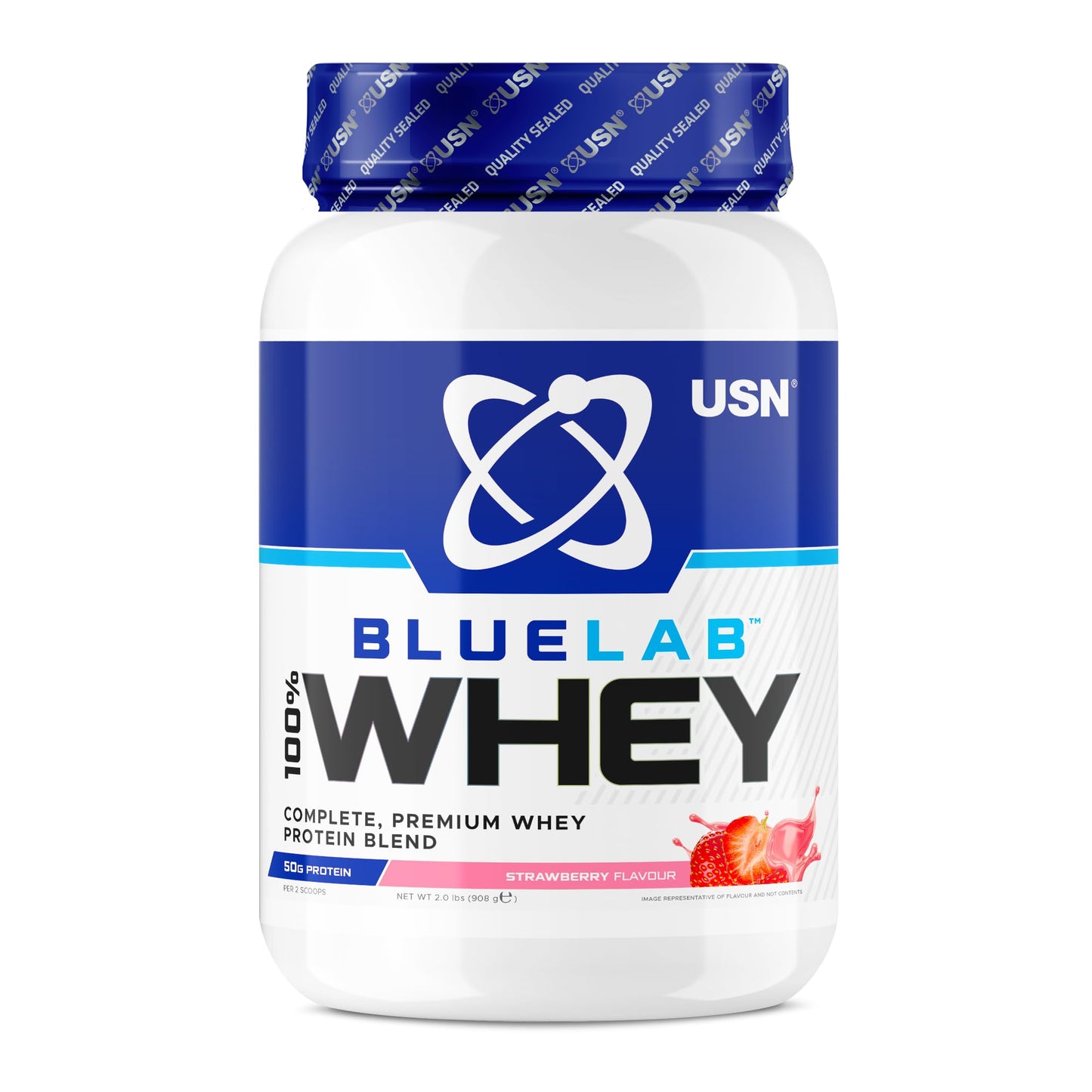 USN Blue Lab Whey Protein Powder: Strawberry - Whey Protein 908g - Post-Workout - Whey Isolate