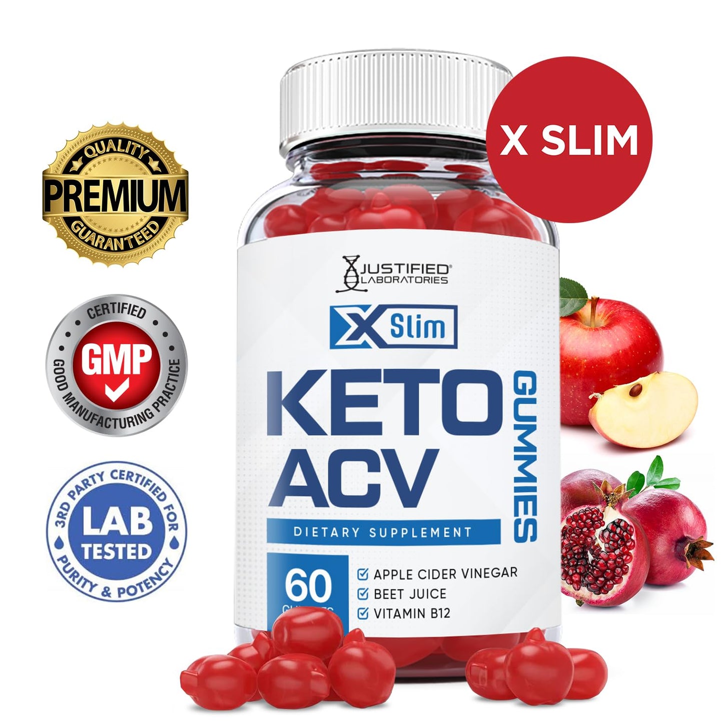 Justified Laboratories (3 Pack X Slim Keto ACV Gummies 1000MG Xslim Vegan Non GMO